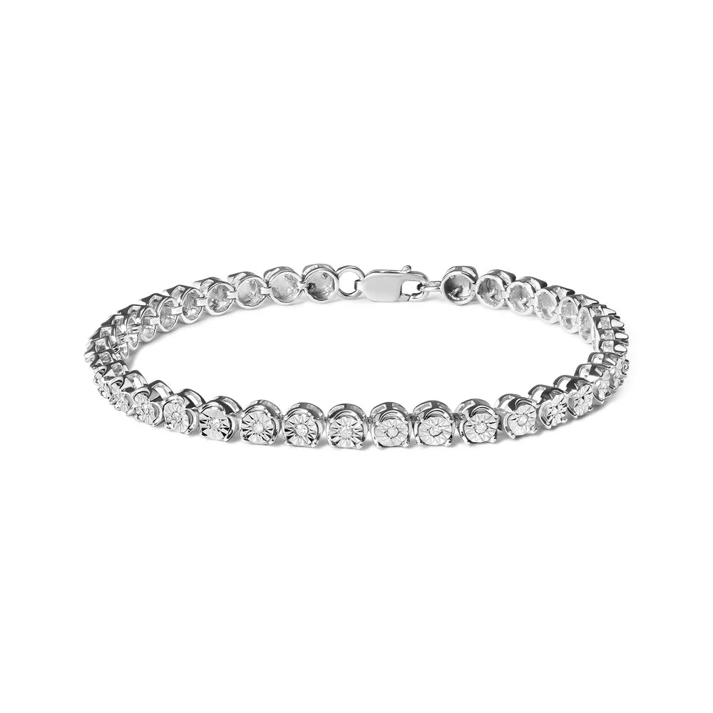 Color, of Clarity) .925 Round Clasp Cttw Link I2-I3 cut (I-J Diamond and 1/10 Brilliance 7.25" Silver Bracelet Tennis Set Womens Box Bead Sterling Miracle Haus