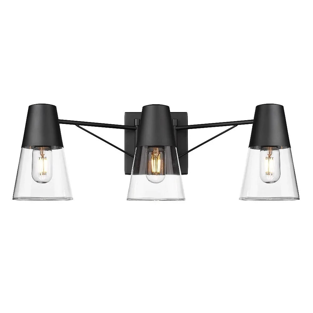 Metal/Glass Ryker Vanity in Golden Lighting Bath Black/Clear Matte 3-Light