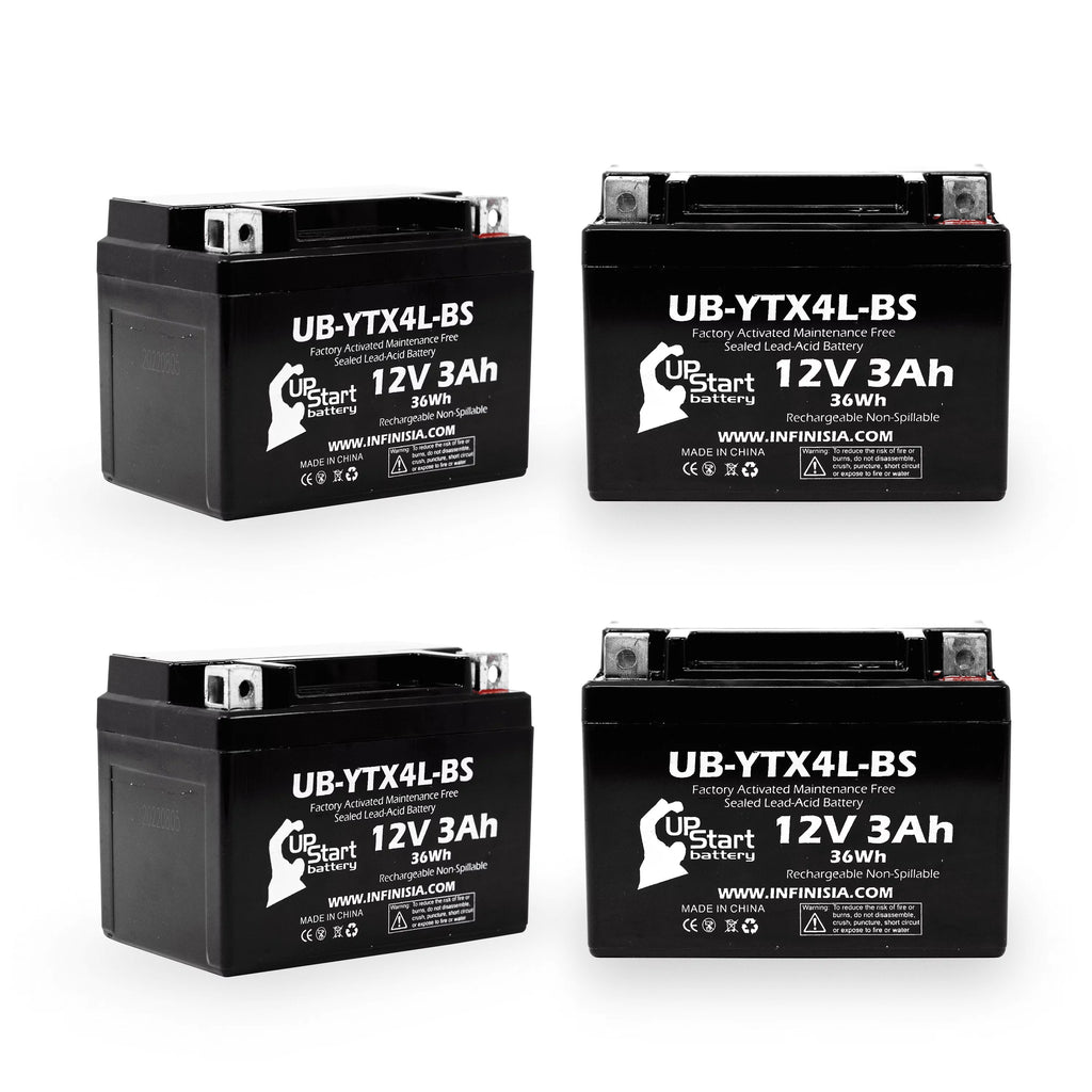 Bombardier Battery UB-YTX4L-BS 4-Pack - Maintenance Replacement Factory UpStart Free, for DS90, ATV DS90F, Quest 12V, (Can-Am) 2004 Activated, 90CC Battery 3Ah,