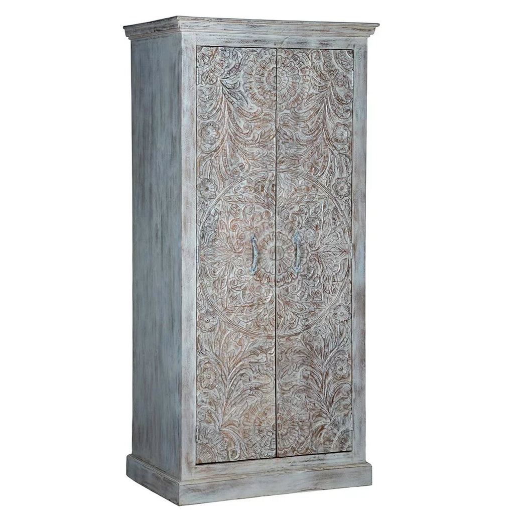Chic Carved Shabby Wardrobe Maadze White
