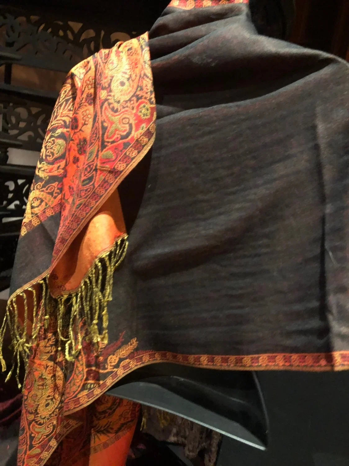 Pashmina Brocade Red Vintage Scarf Paisley Black Wrap
