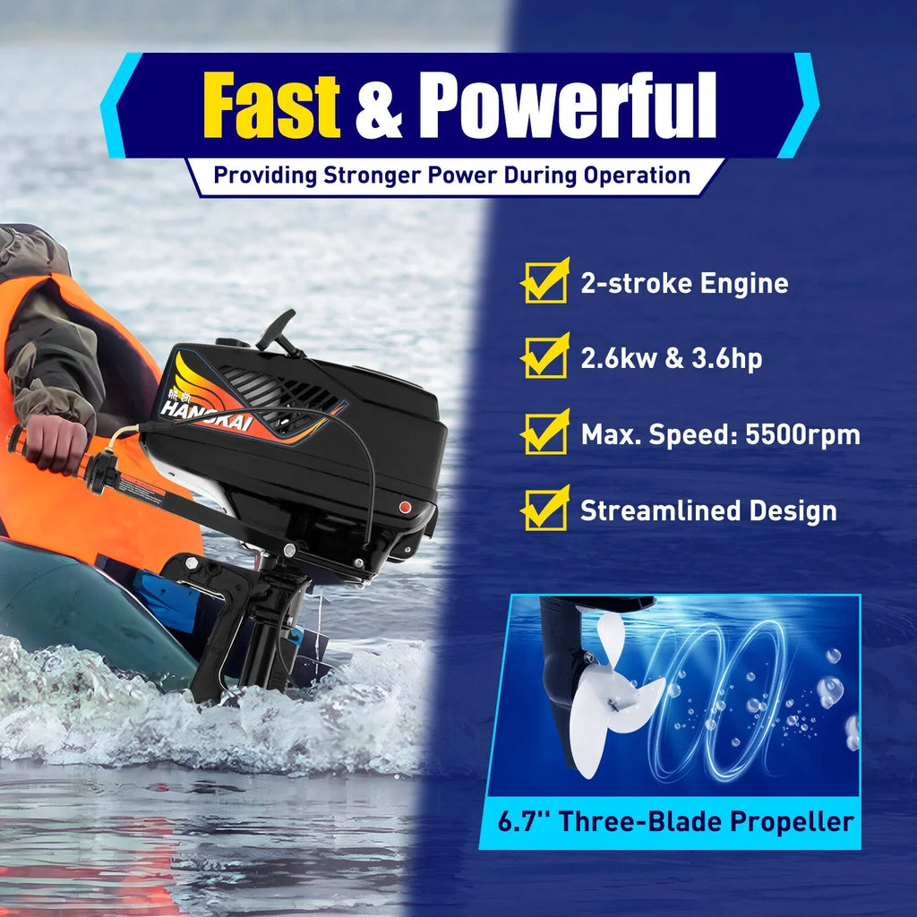 Fishing CDI Outboard Stroke Cooling HP Boat Water Engine 3.6 Outboard HANGKAI Motor 90cm/35.4in Boat 2 Motor
