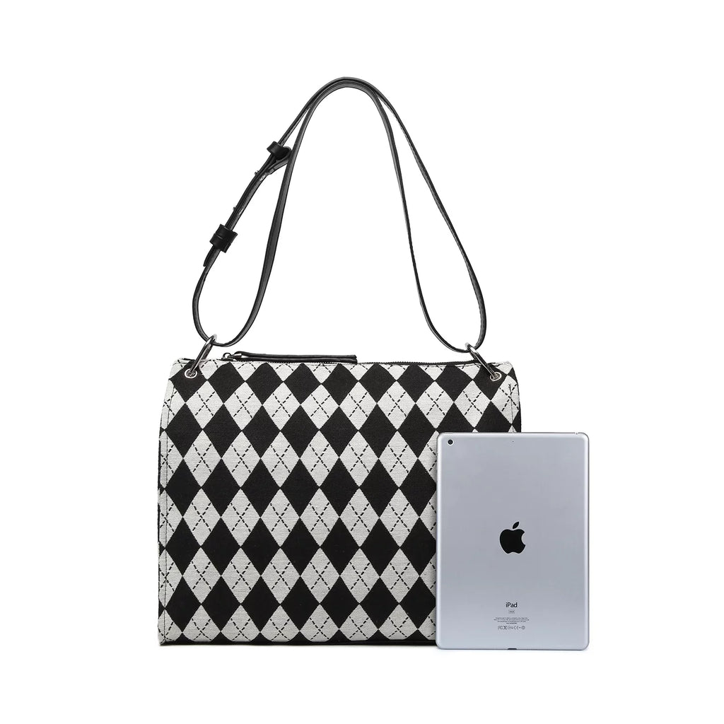 clutch and handbag handbag Black checkerboard pattern Bag Ladies off-white Shoulder