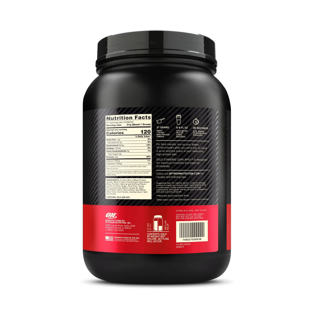 Protein & 27 Protein, g Standard 24 Whey Nutrition, 100% Gold lb, Cookies Powder, Optimum Servings Cream, 1.85