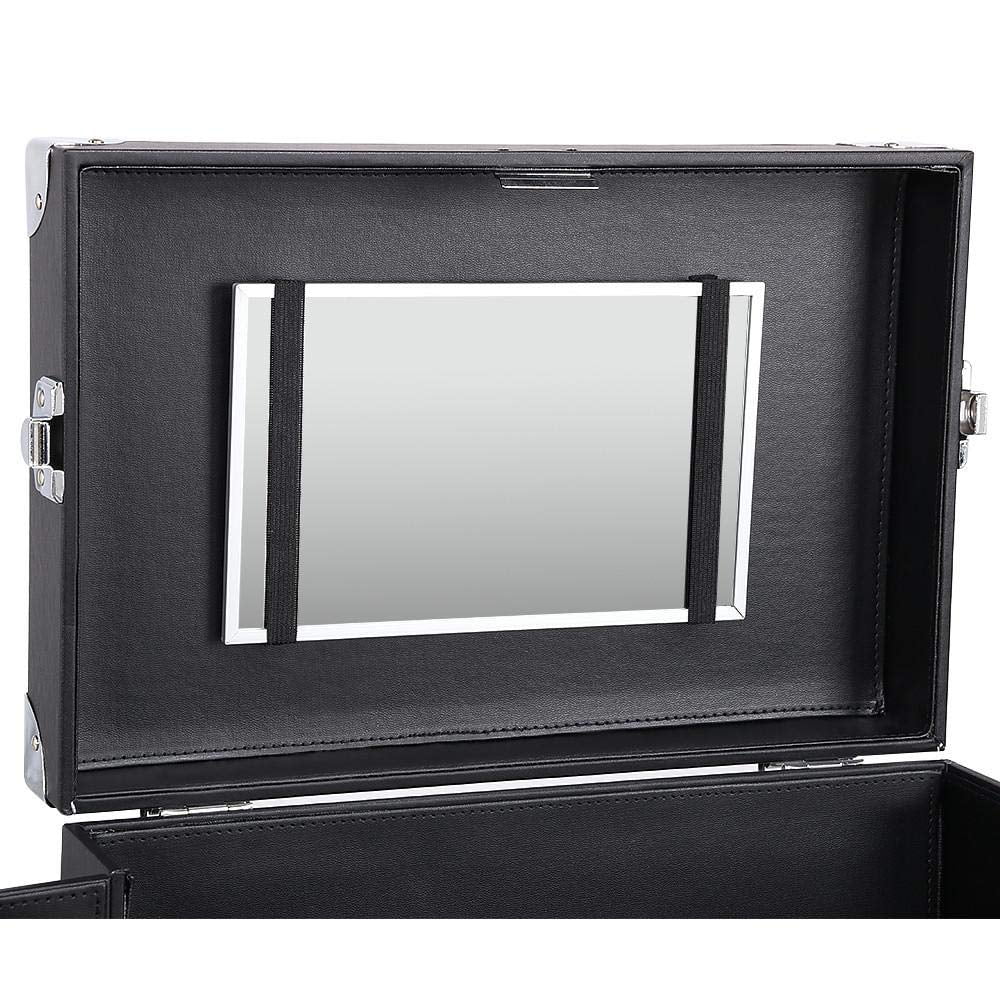 Case 4 Removable Black Rod Pull Travel Case, Luggage Spinner Trolley Makeup Wheels, Rolling with and Handle, Train Mirror Cosmetic