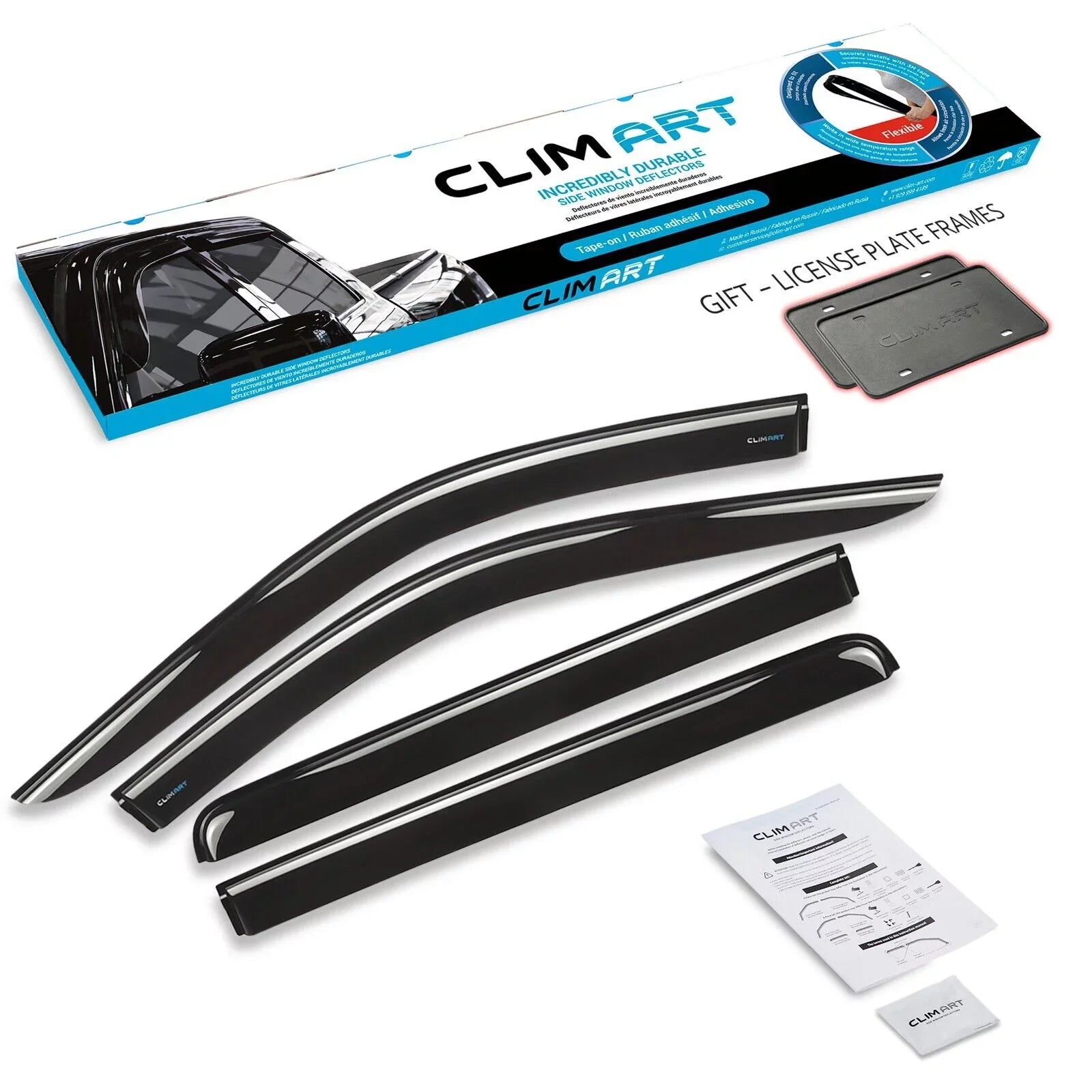 Deflectors, Silverado/GMC Durable Vent 2019-2024 Guards Incredibly Visors, (Chevy) Tape-on Compatible ART 419160 with Rain CLIM Chevrolet Sierra 1500 Window 4pcs- Crew Accessories, Window Truck Cab,