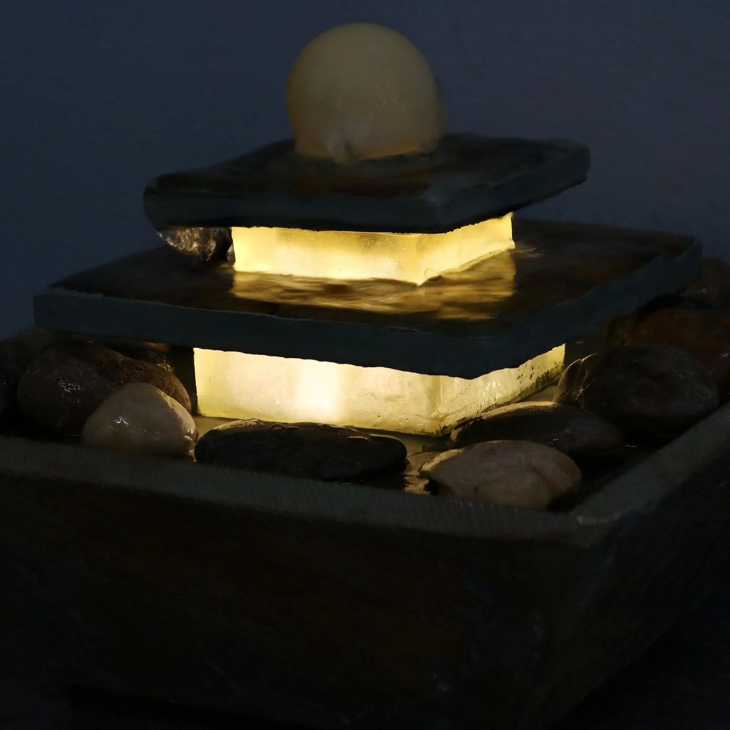Light LED Ascending Tabletop Slate - Sunnydaze Fountain 8" with
