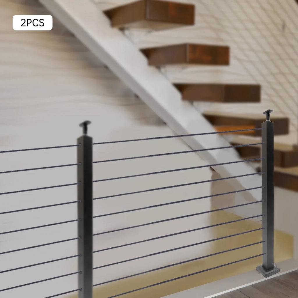 Wood Steel Two Railing Post Stainless Level Fence Post Cable System Railing Sides for Square Deck Concrete Pre-Drilled Cable 36''x2''x2'' Level