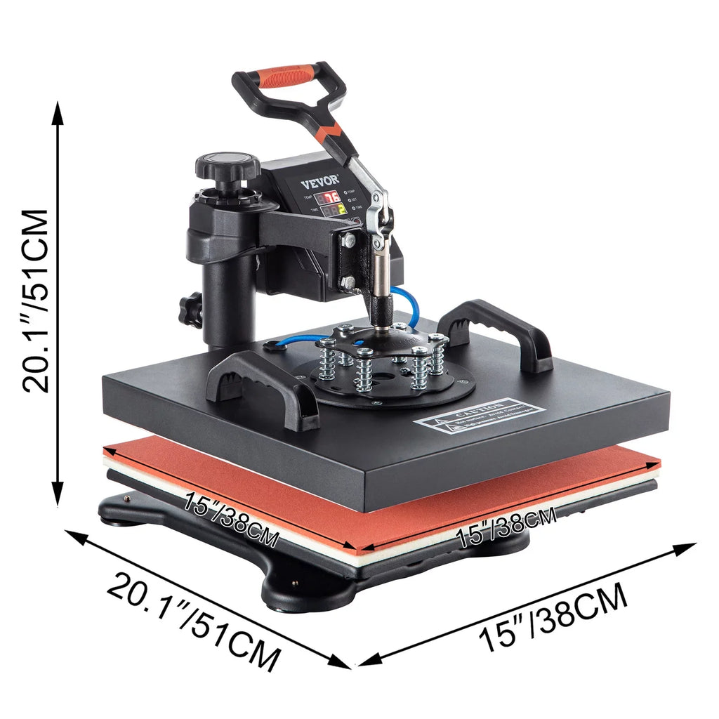 Machine 6 Heat 1 Shirts Hat Transfer Printing for Away T Rotation Display 360 Heat Dual in LED Mug Multifunctional Sublimation Cap Press Digital Combo Degree VEVORbrand 15"x15" Swing Machine Plate