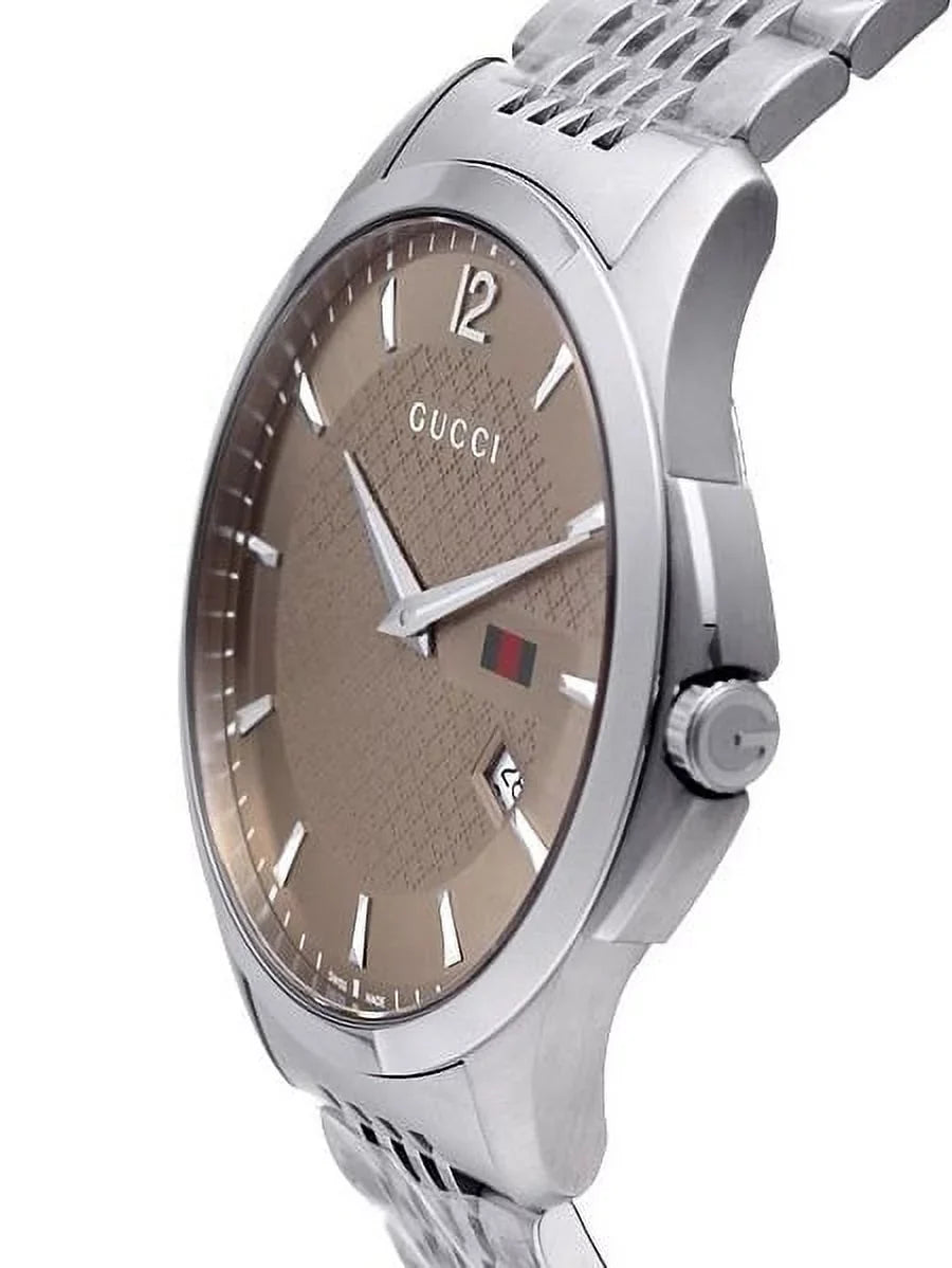 Brown Mens Dial Steel Watch Gucci YA126310 Stainless G-Timeless