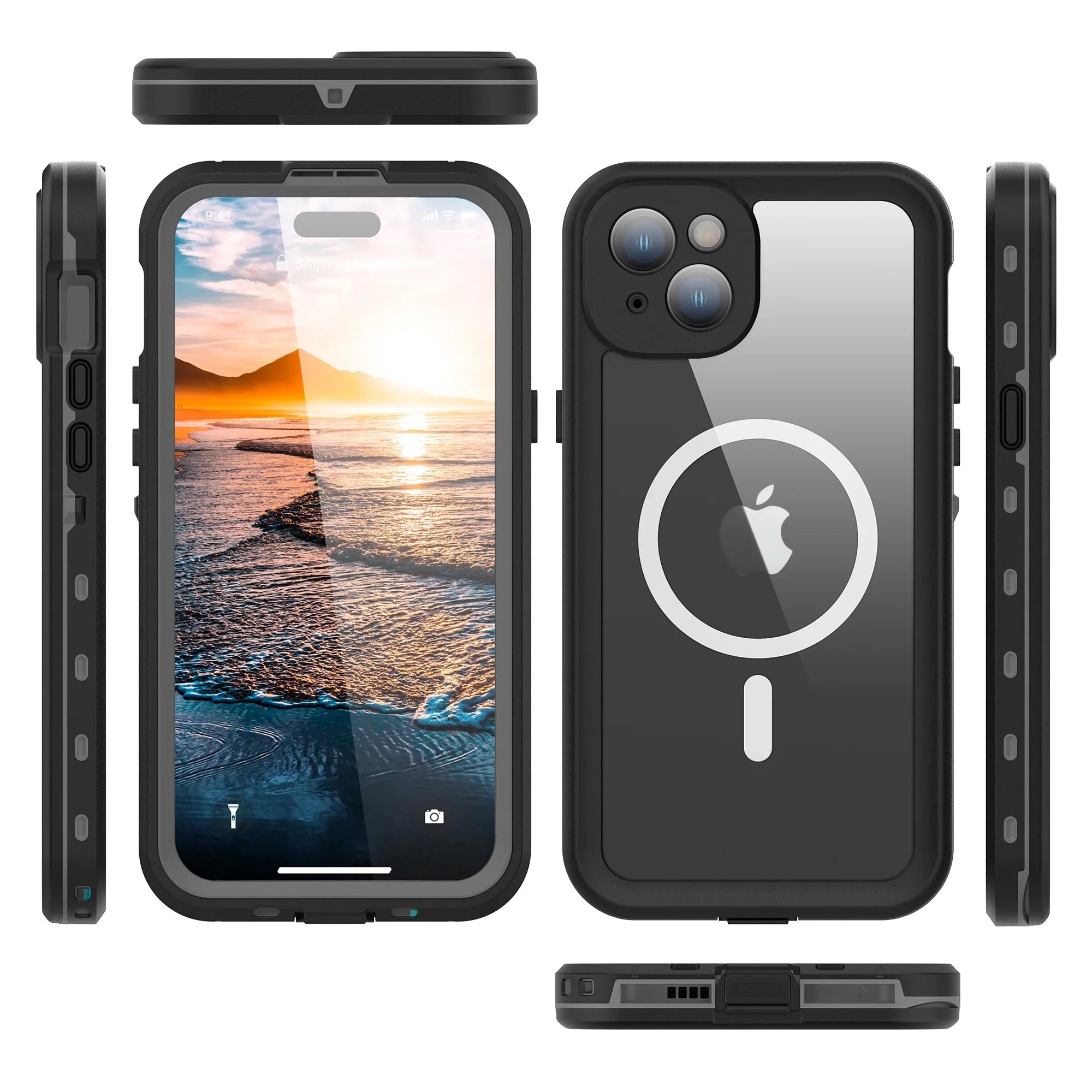 15 Proof - Shockproof Magnetic Waterproof Rugged Plus Drop Military Heavy Protector Screen iPhone Full-Body Case Duty iPhone for IP68 for Underwater 15 Case, Plus 6.7inch,Black Built-in ELEHOLD