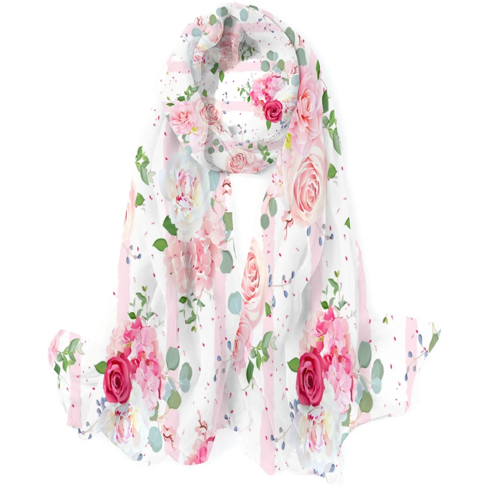 Hair for FREEAMG Neck Packed Women Headscarf Pink Red Oblong Scarf Silk Gift Wraps Wraps Long and Rose Large Shawls Sunscreen