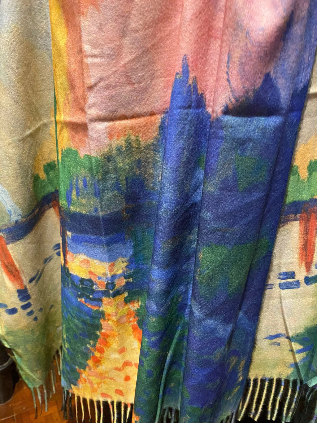 Cashmere Orange Vintage Scarf Reversible impressionist Wrap Pashmina