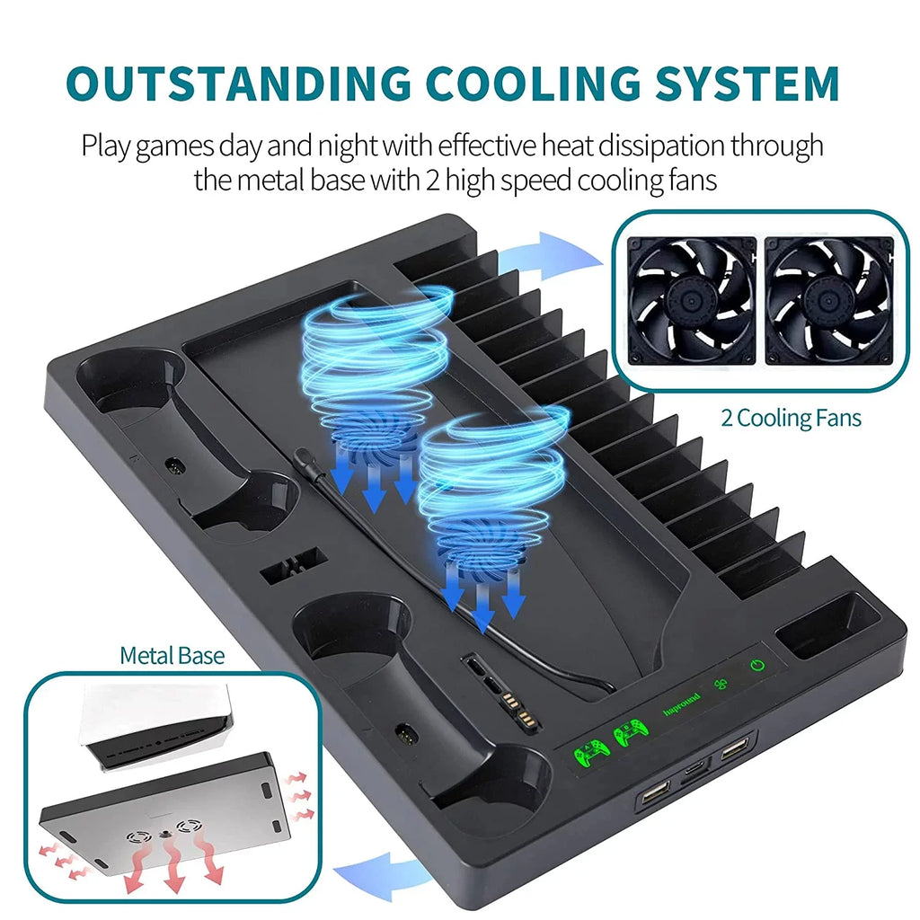 New Game Stand Indicator Slots PS5 with - 15 Controller and Bundle Fan AXTION Vertical Cooling Lamps Like BOLT Charger and Dual