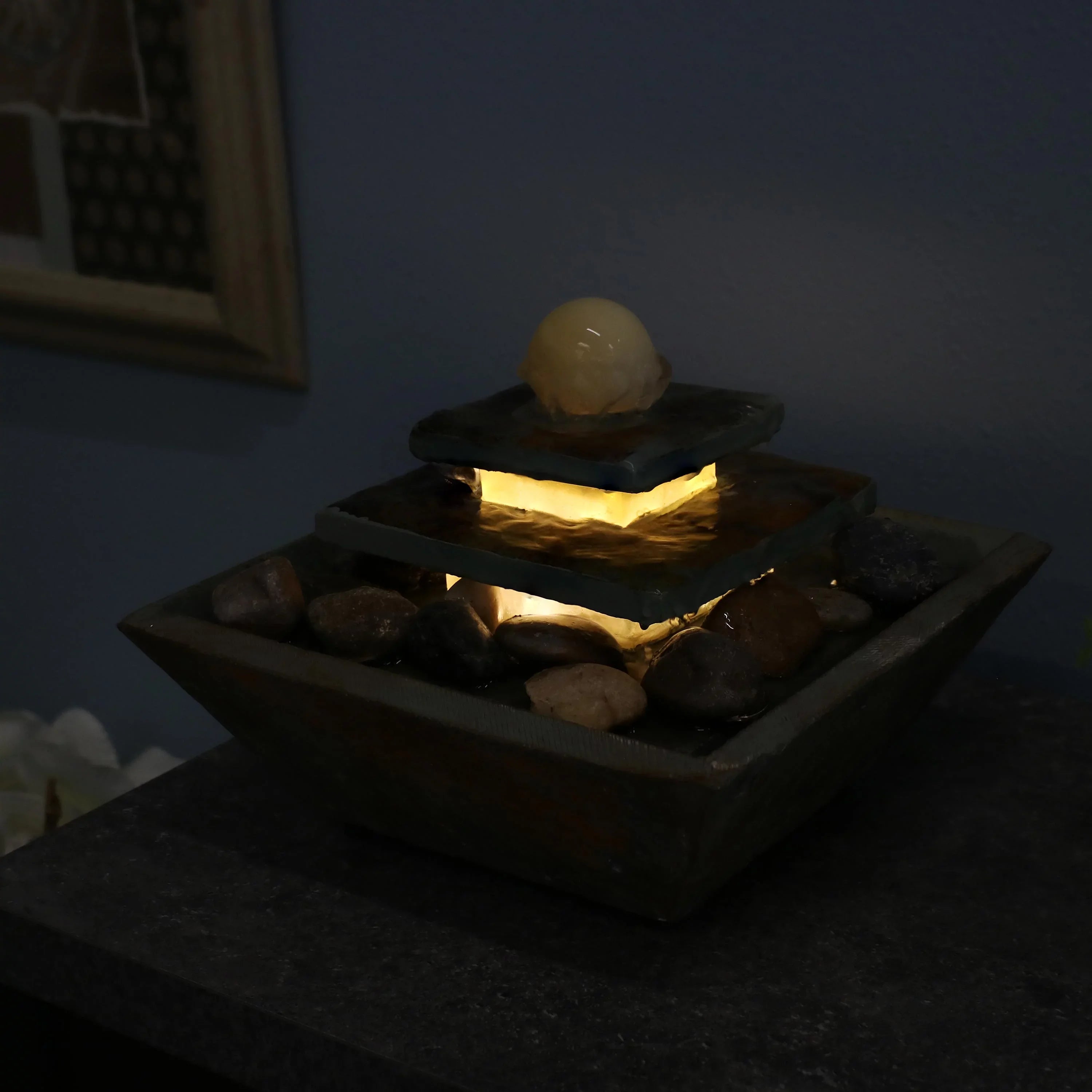 Light LED Ascending Tabletop Slate - Sunnydaze Fountain 8" with