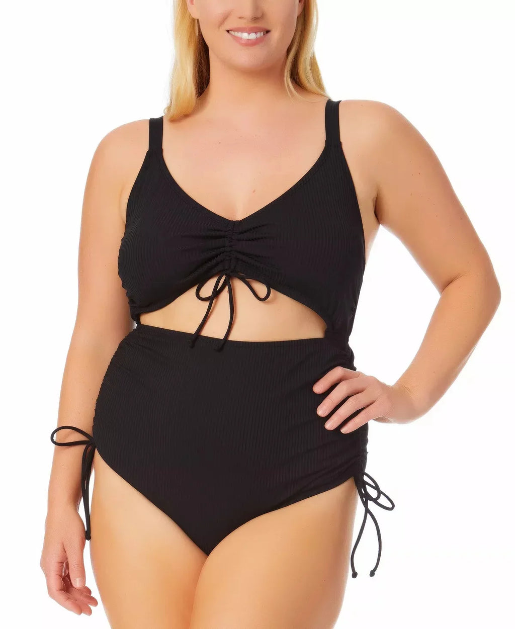 Swimsuit, Cutout Ribbed BLACK Waves One-Piece RICH California Plus US Size 20/22