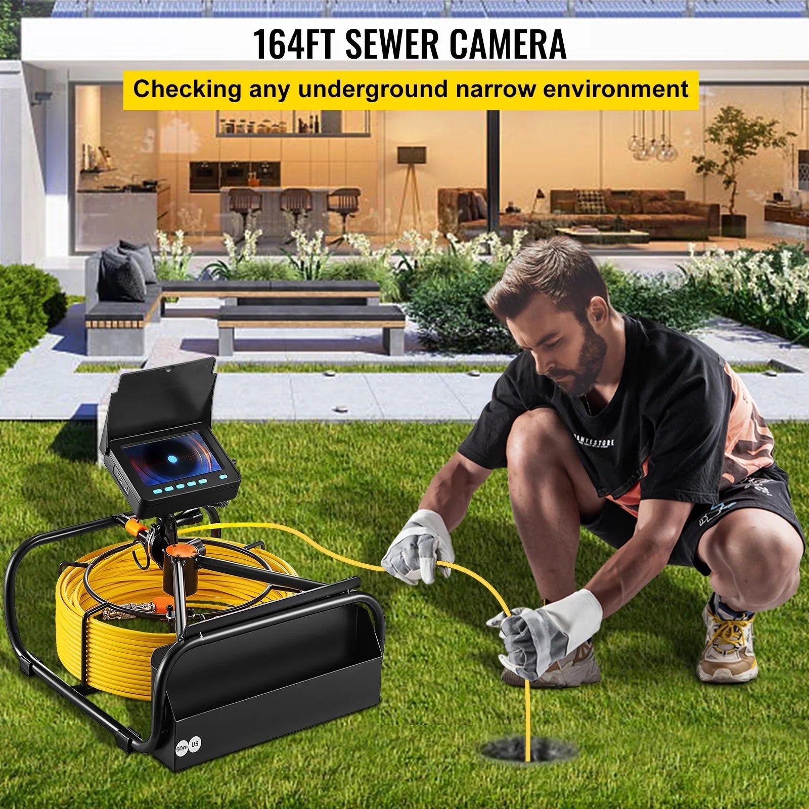 IP68 LCD SKYSHALO Camera Inspection 4.3 Monitor Sewer LEDs 8500MAH Waterproof Pipe Inspection Camera Pipeline DVR Camera Lithium Cable Camera Screen Inch Duct Battery, Function 164FT with TFT 6PCS
