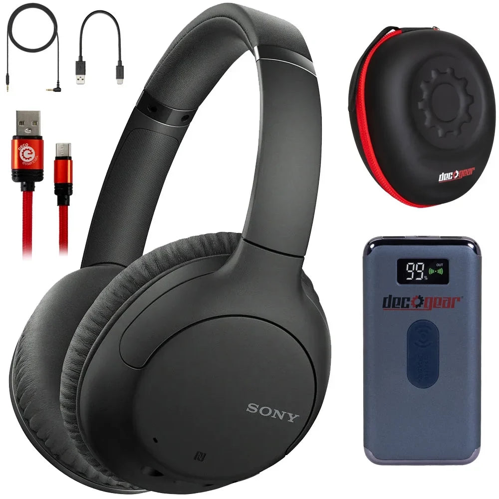 Sony Gear with Deco Headphones (Black) WH-CH710N Case Noise-Canceling Bundle Wireless