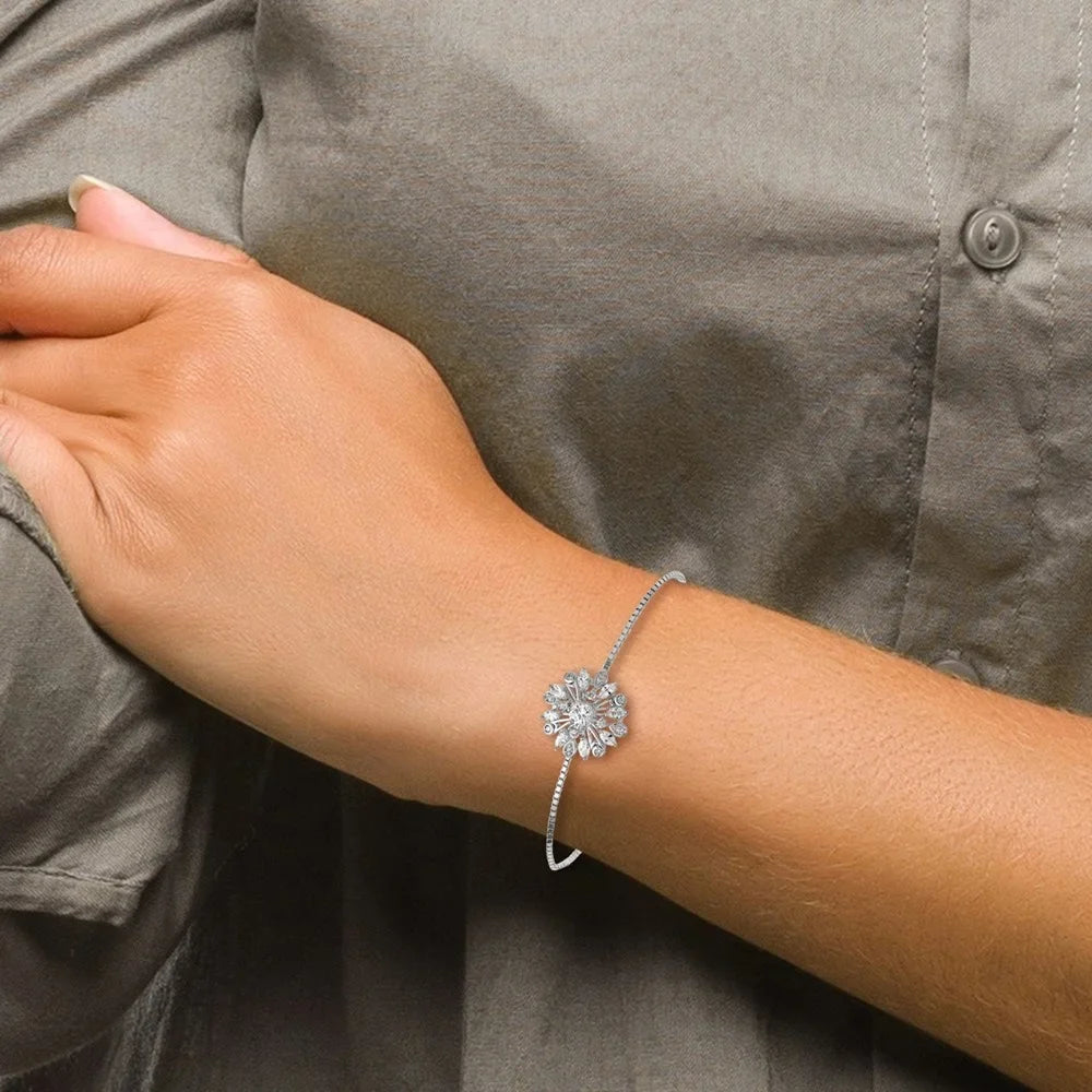 for Sterling Bracelet Rhodium-plated Floral Bolo Women Silver 925 CZ Auriga Adjustable