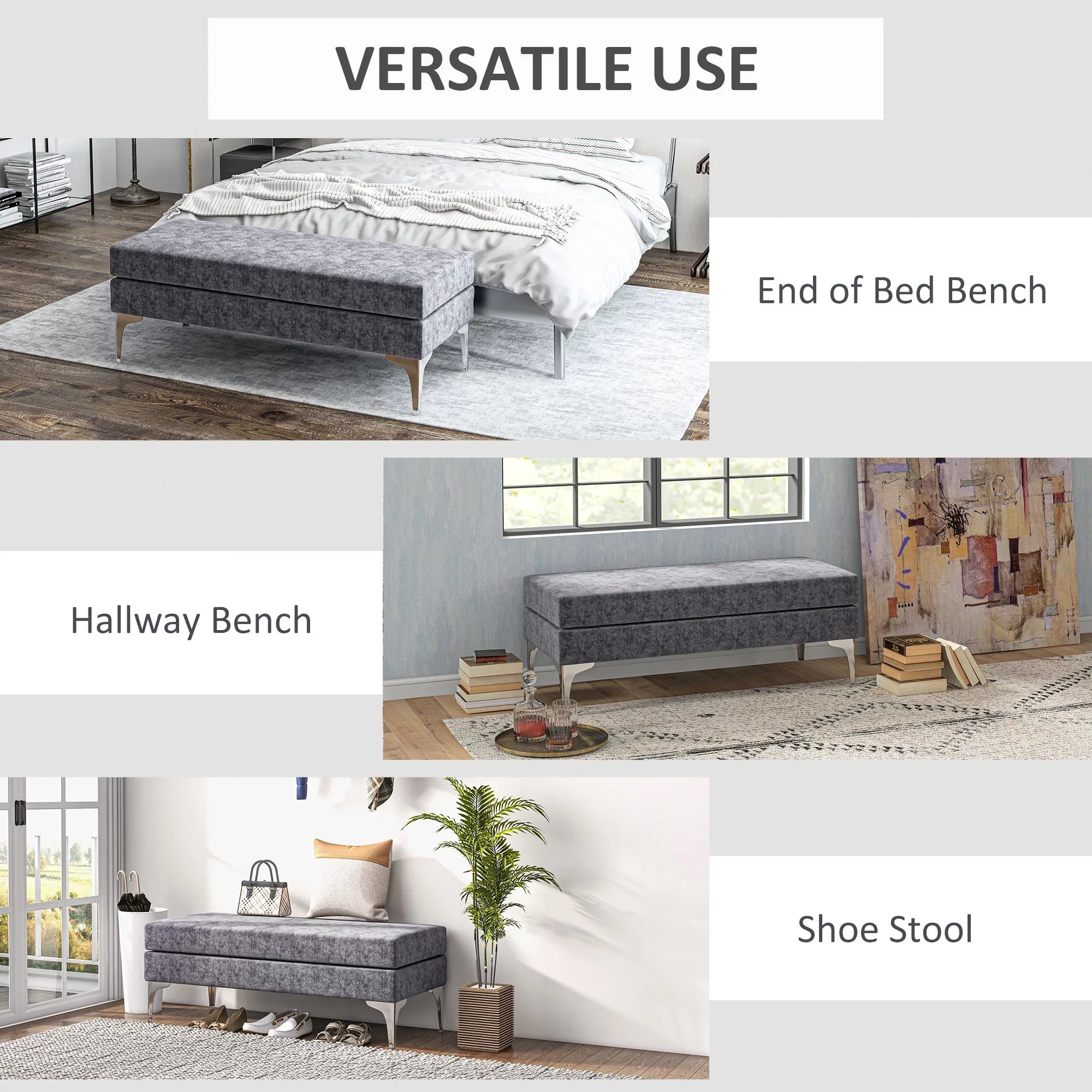 with 48" Dark Steel Bench Gray of End HOMCOM Bed Legs,