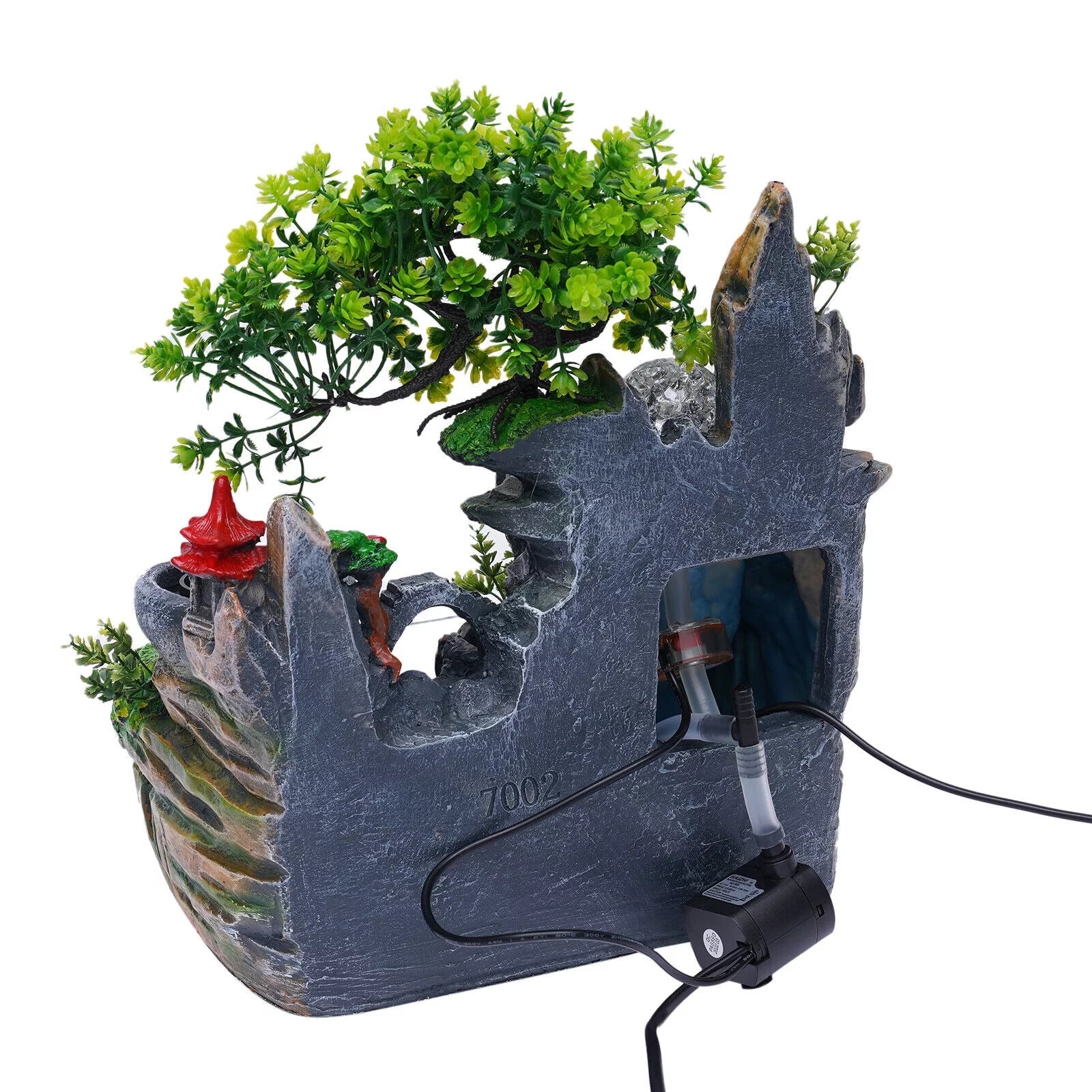 Decoration Humidifier Rockery Fish Fountain Light Ornament Office Atomizing with Tank Simulation Home Waterfall Effect Landscape Small Countertop Led Miumaeov for Bedroom Desktop
