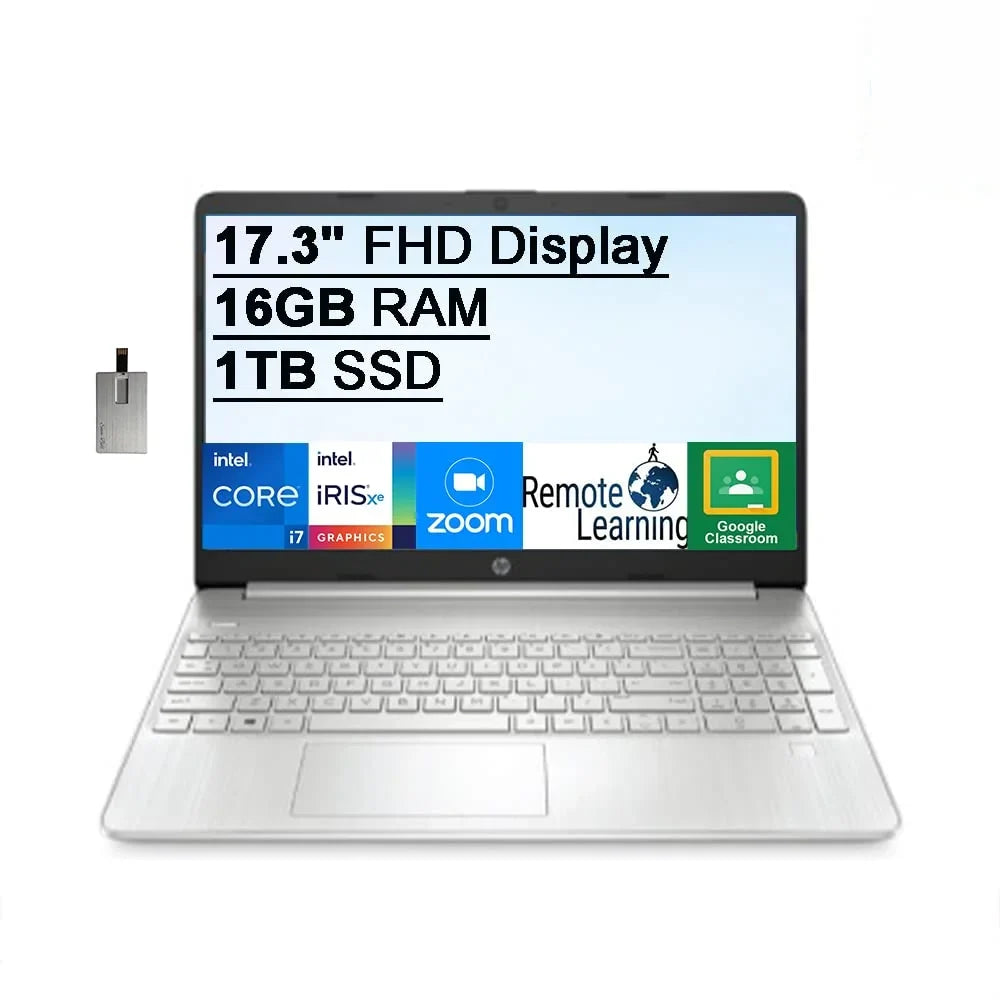 Laptop i7-1165G7, Keyboard, 17.3" IPS Intel 32GB Xe HD OS, Windows Intel SSD, Audio, 16GB Webcam, PCIe 11th FHD HD Silver, 2021 Graphics, Iris Backlit HP Card RAM, Core USB Computer, 1TB Generation