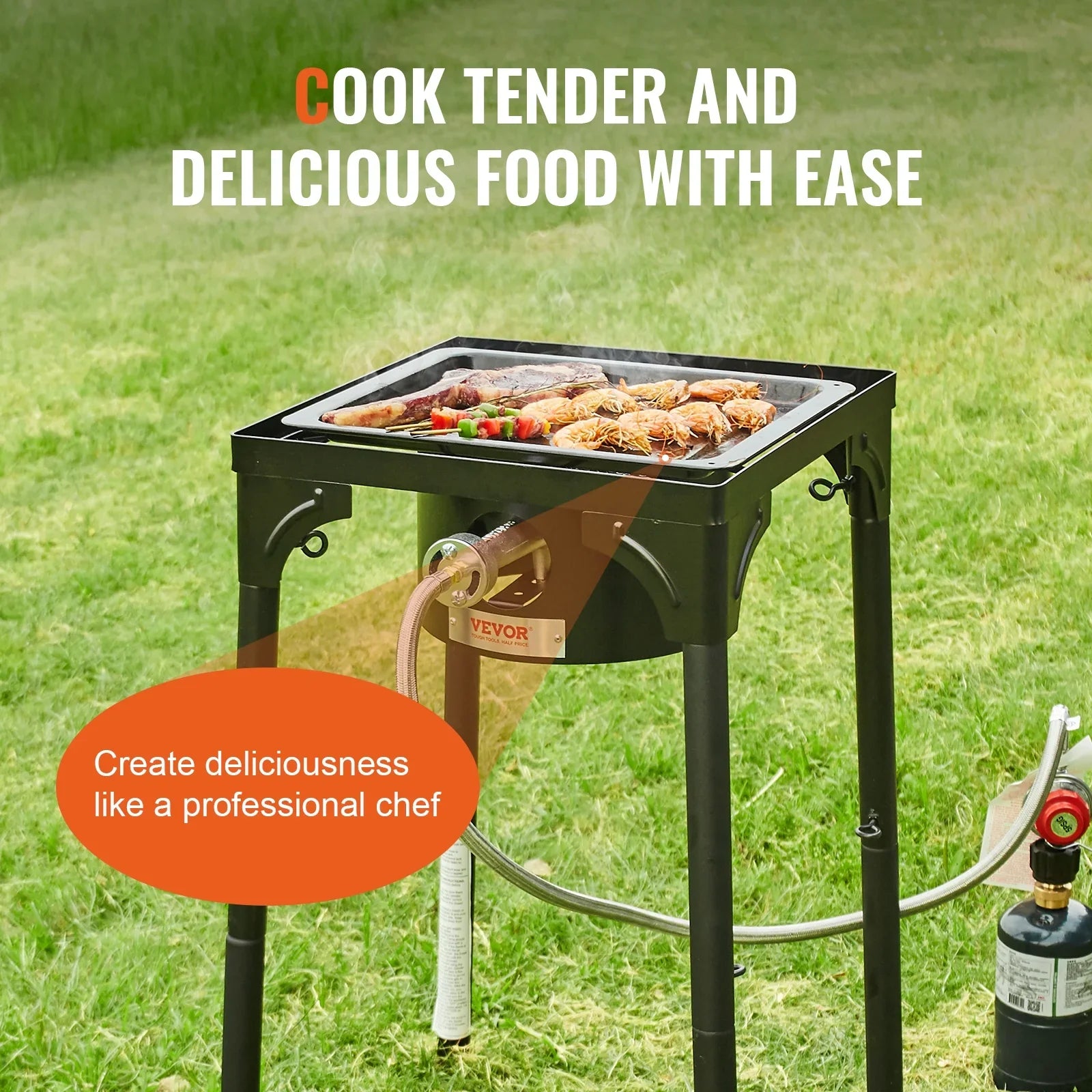 Camping Stand 30000BTU Portable PSI BBQ w/Detachable Stove Cooker Burners Adjustable Legs Duty Cooker Cooking Burner Propane Outdoor Regulator, & Single Gas Heavy Gas SKYSHALO Stove