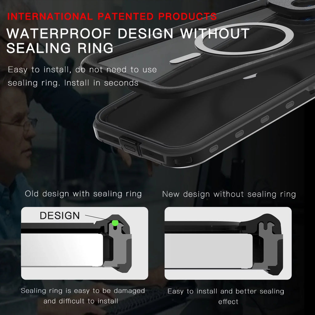 15 Proof - Shockproof Magnetic Waterproof Rugged Plus Drop Military Heavy Protector Screen iPhone Full-Body Case Duty iPhone for IP68 for Underwater 15 Case, Plus 6.7inch,Black Built-in ELEHOLD