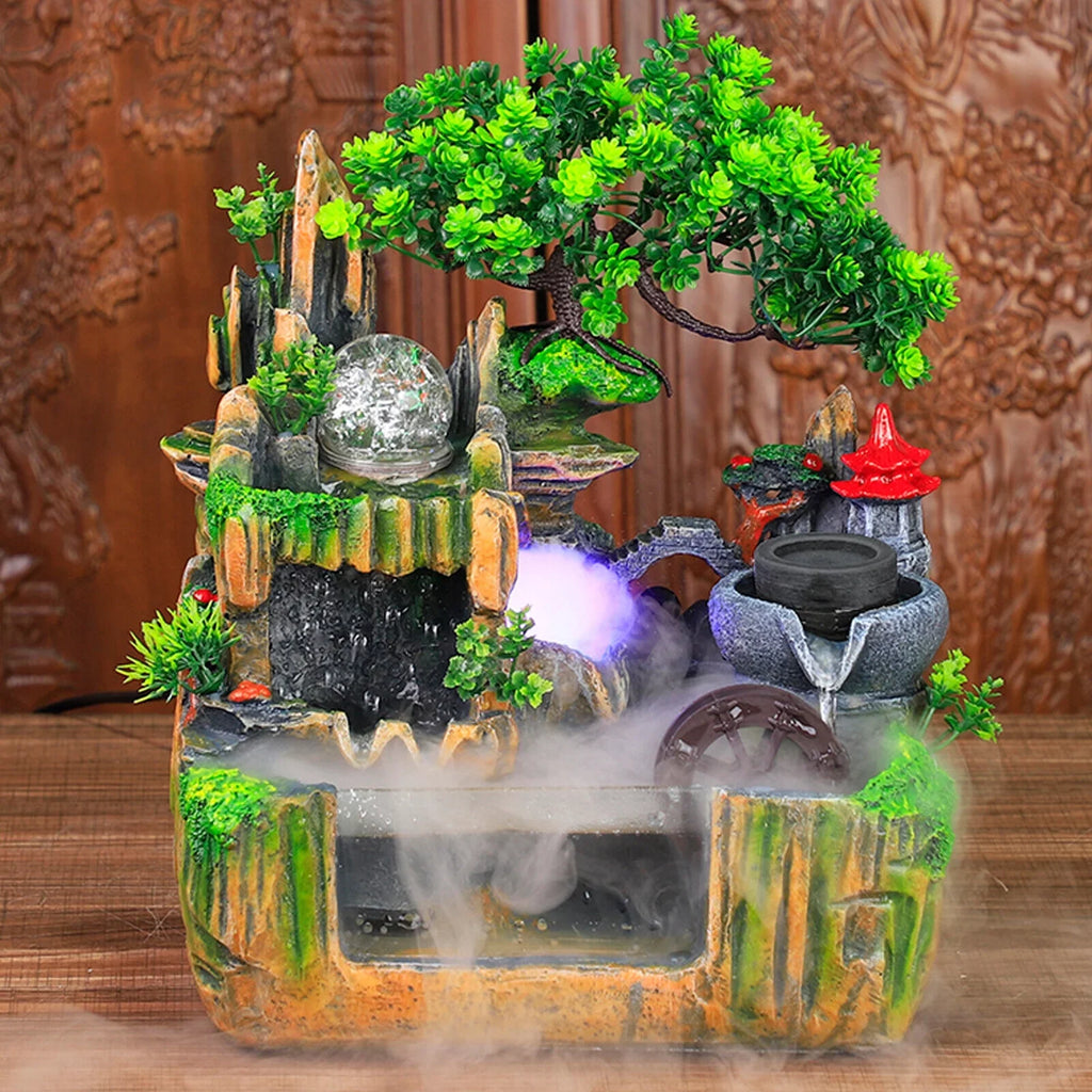 Decoration Humidifier Rockery Fish Fountain Light Ornament Office Atomizing with Tank Simulation Home Waterfall Effect Landscape Small Countertop Led Miumaeov for Bedroom Desktop