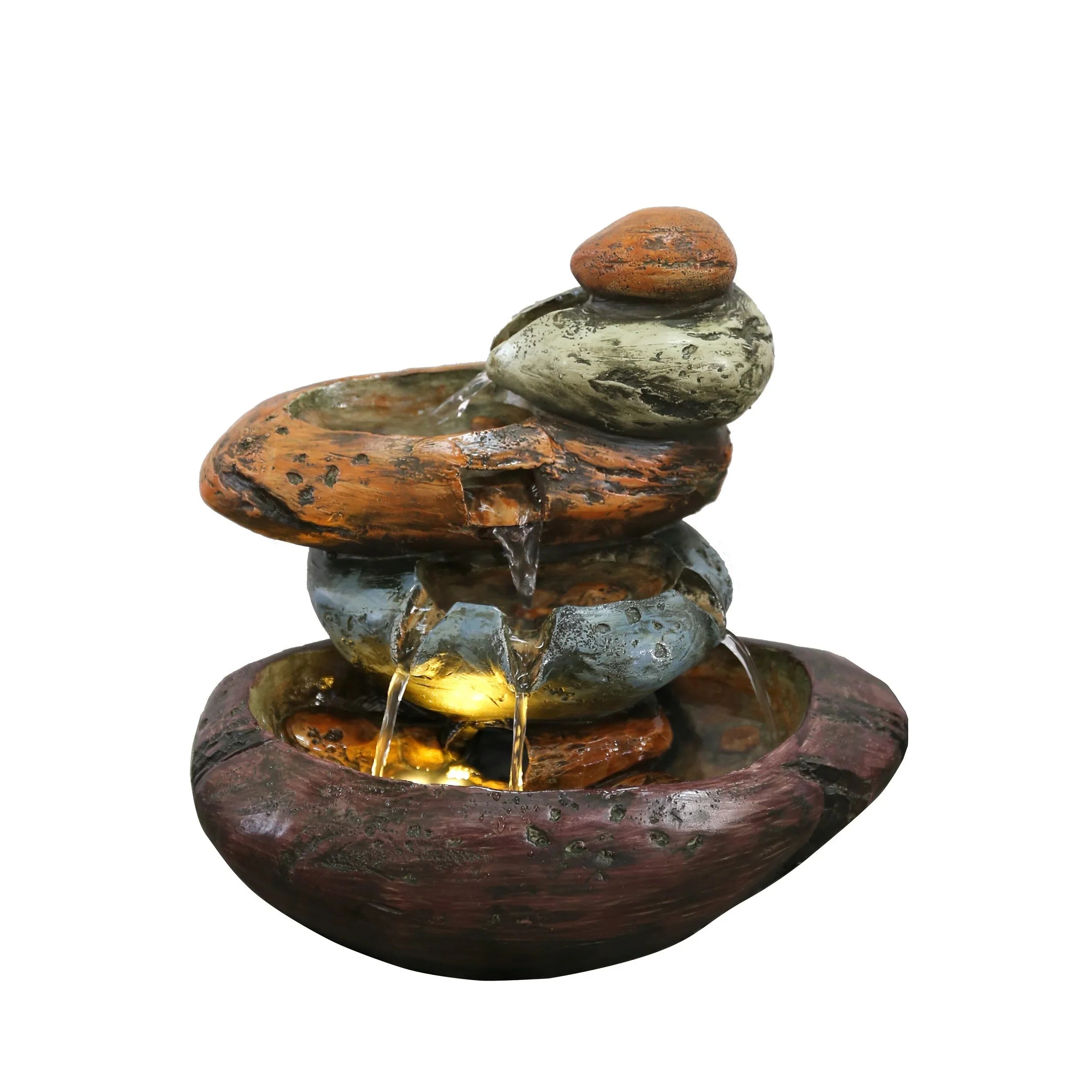 Stone White Fountain Warm Lights Tabletop With LED Multicolour