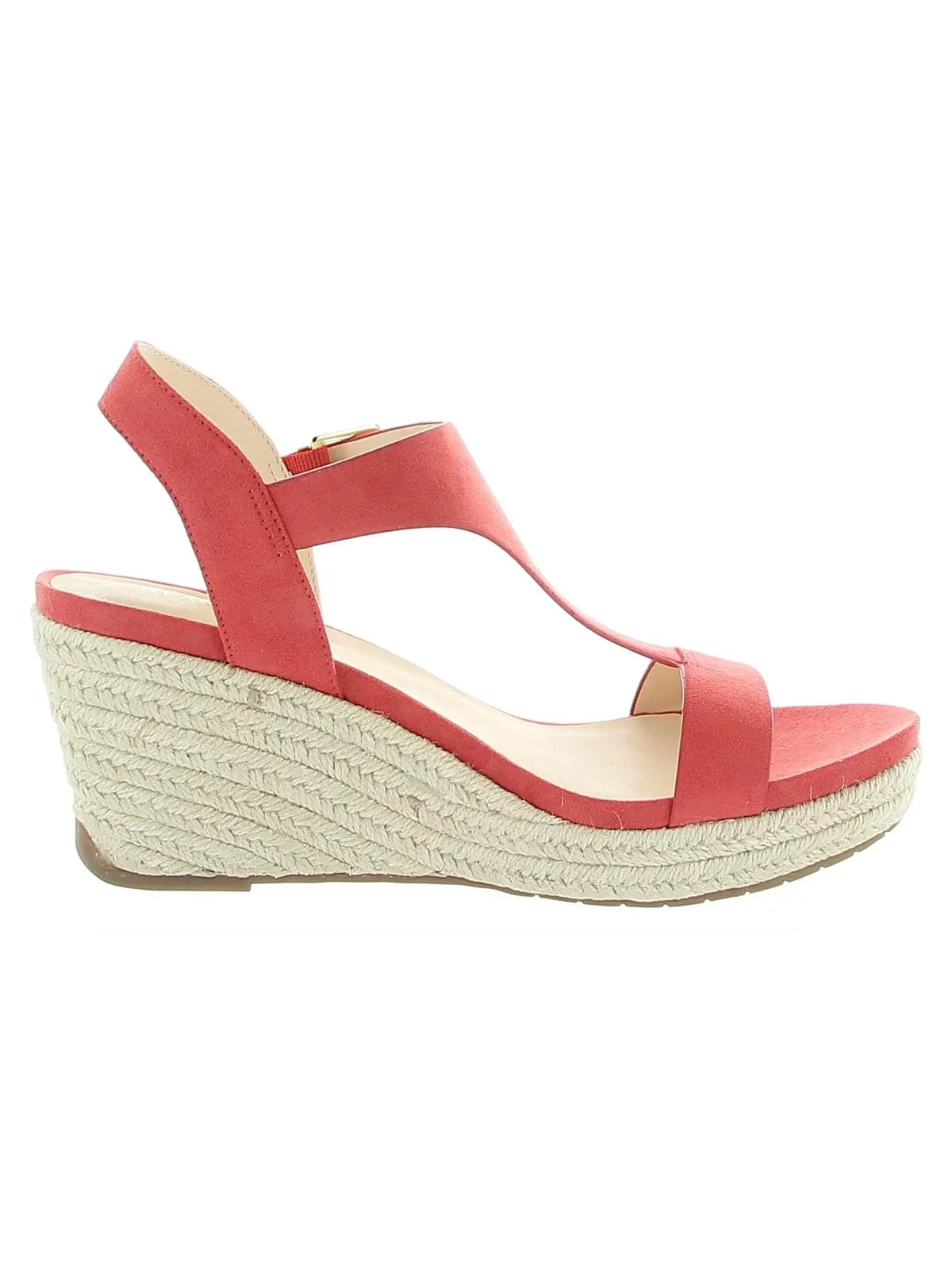 Moisture Platform M REACTION Round Wicking Breathable Toe KENNETH COLE Coral Padded Wedge T-Strap Card Shoes 6.5 Espadrille Womens 0.5" Buckle Comfort