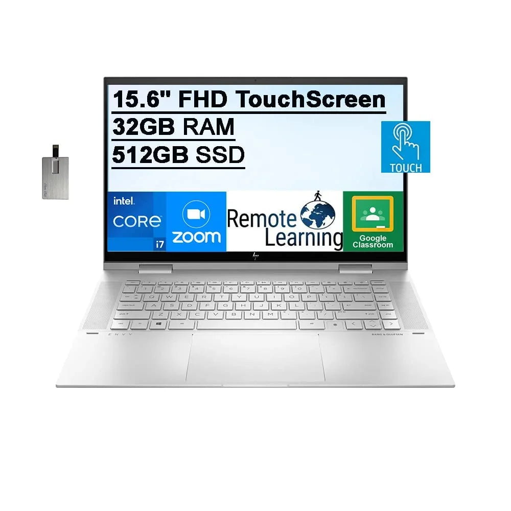Graphics, Silver, 11th Card Intel 512GB Keyboard, 2021 USB SSD, FHD Touchscreen 15.6" HD i7-1195G7, Backlit RAM, HP Xe Core PCIe 32GB 2-in-1 Iris Gen 32GB Envy Intel 11, Computer, Webcam, Win Laptop