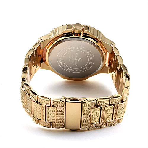 Out w/Matching - Out 8475B Mens Case Bling-ed Oblong Watch Metal Set Bracelet (Gold/Gold) Bling-ed