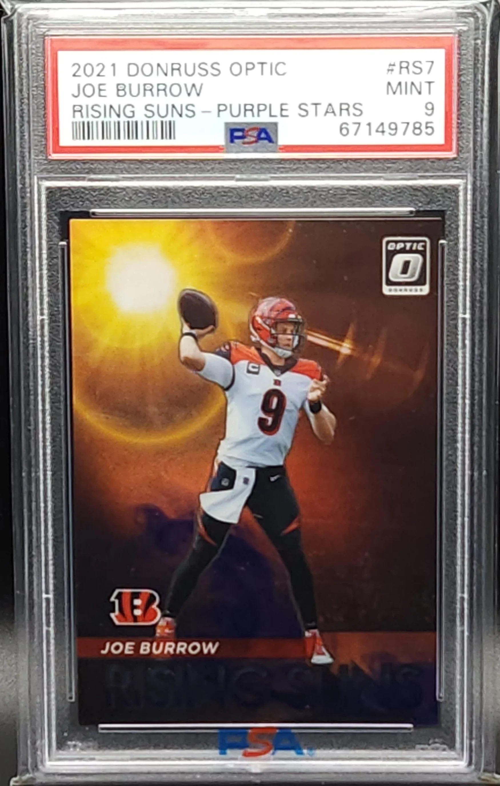 #1/25 Card Rising Bengals Suns Optic 9 Donruss 2021 Stars Burrow Purple PSA Joe