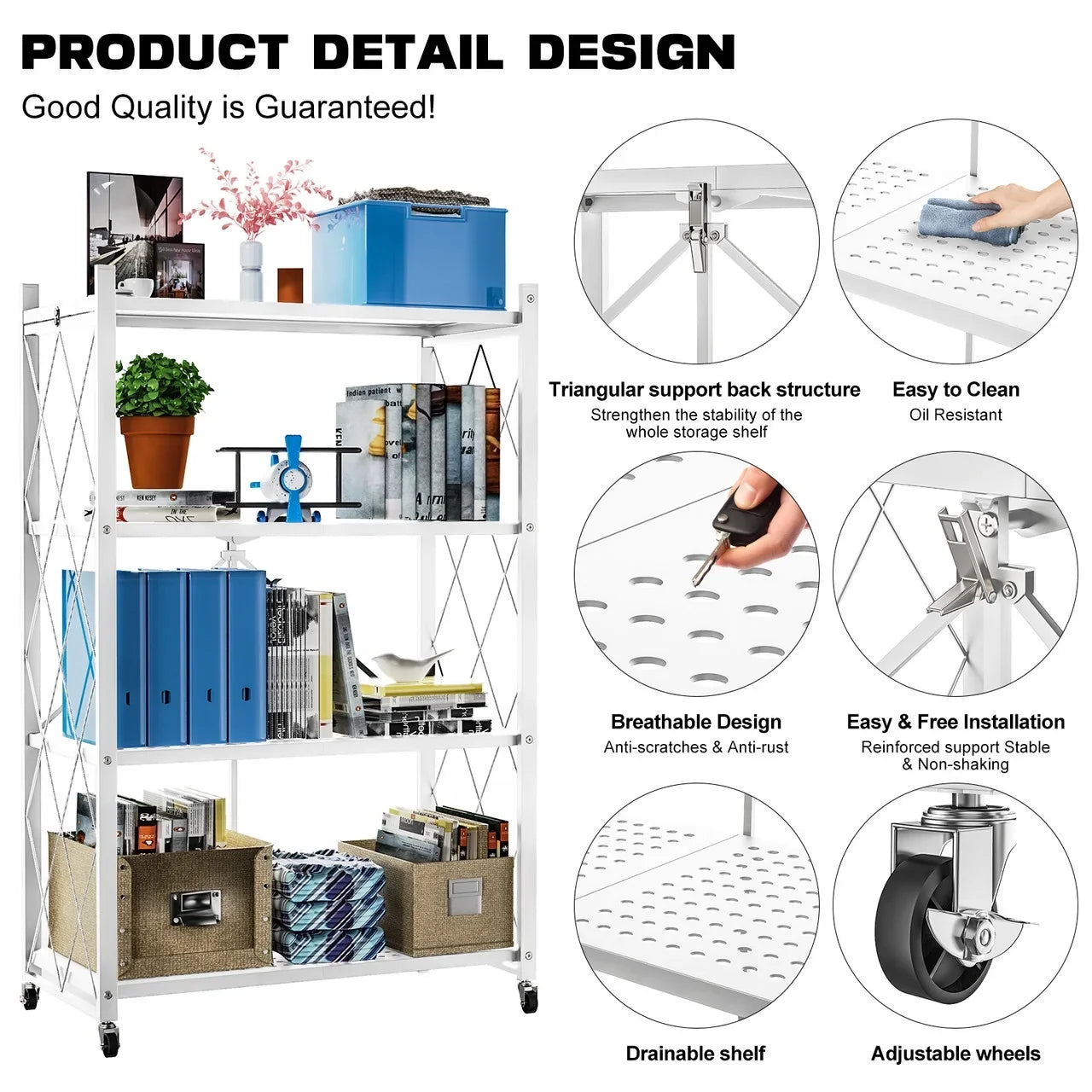 QRInnovations Heavy Duty Tier Modern Style White Shelving Storage Metal Rack 3/4