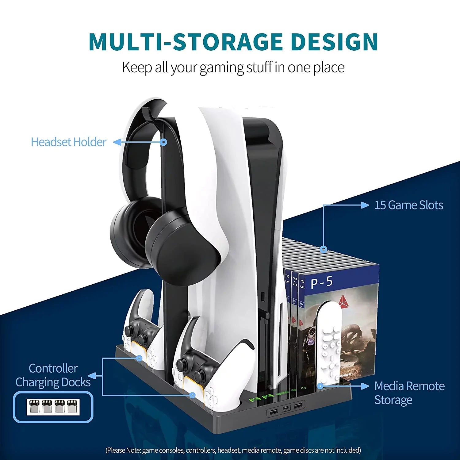 New Game Stand Indicator Slots PS5 with - 15 Controller and Bundle Fan AXTION Vertical Cooling Lamps Like BOLT Charger and Dual
