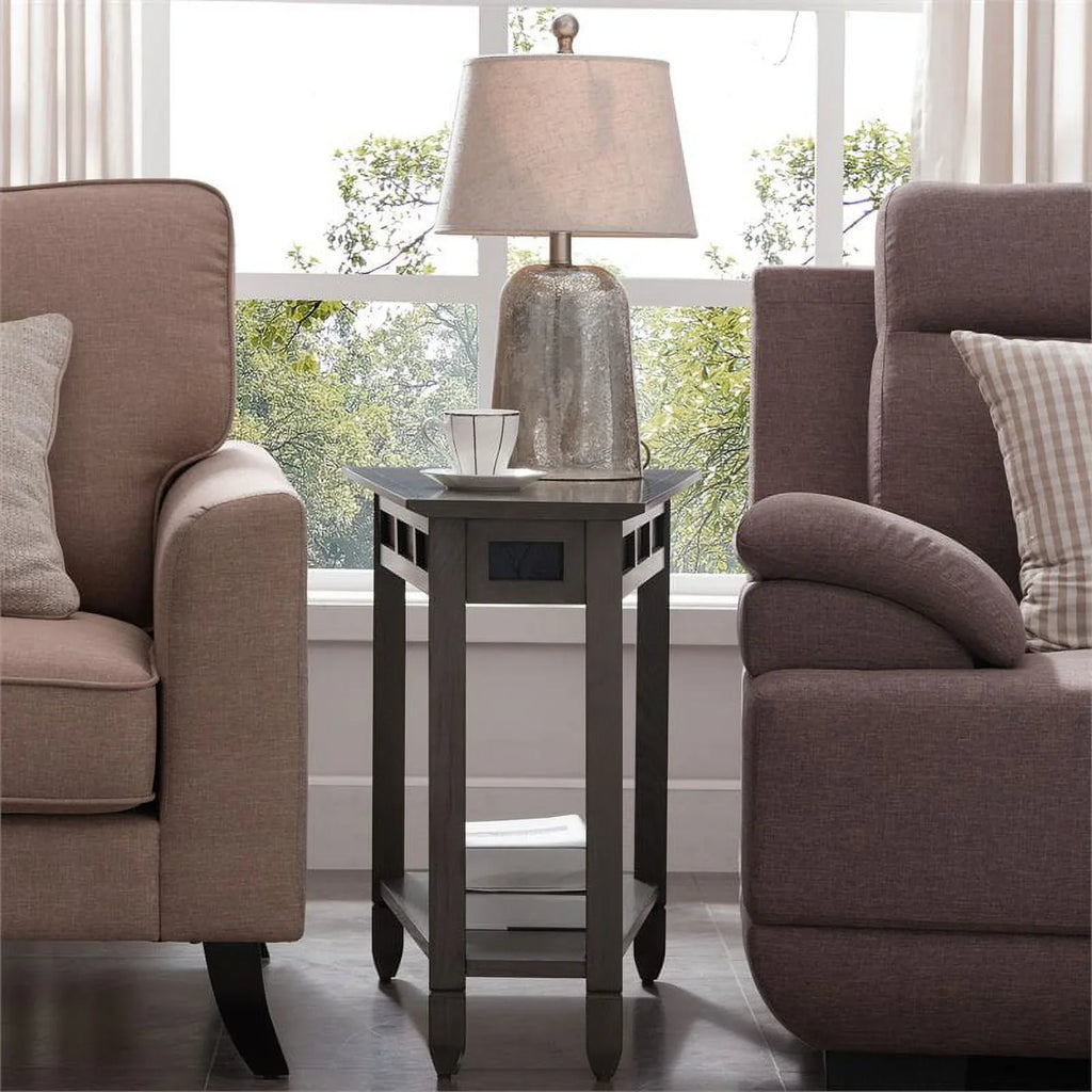 Wedge Table Wood Bowery Slate Shelf Smoke in Hill with Gray/Black