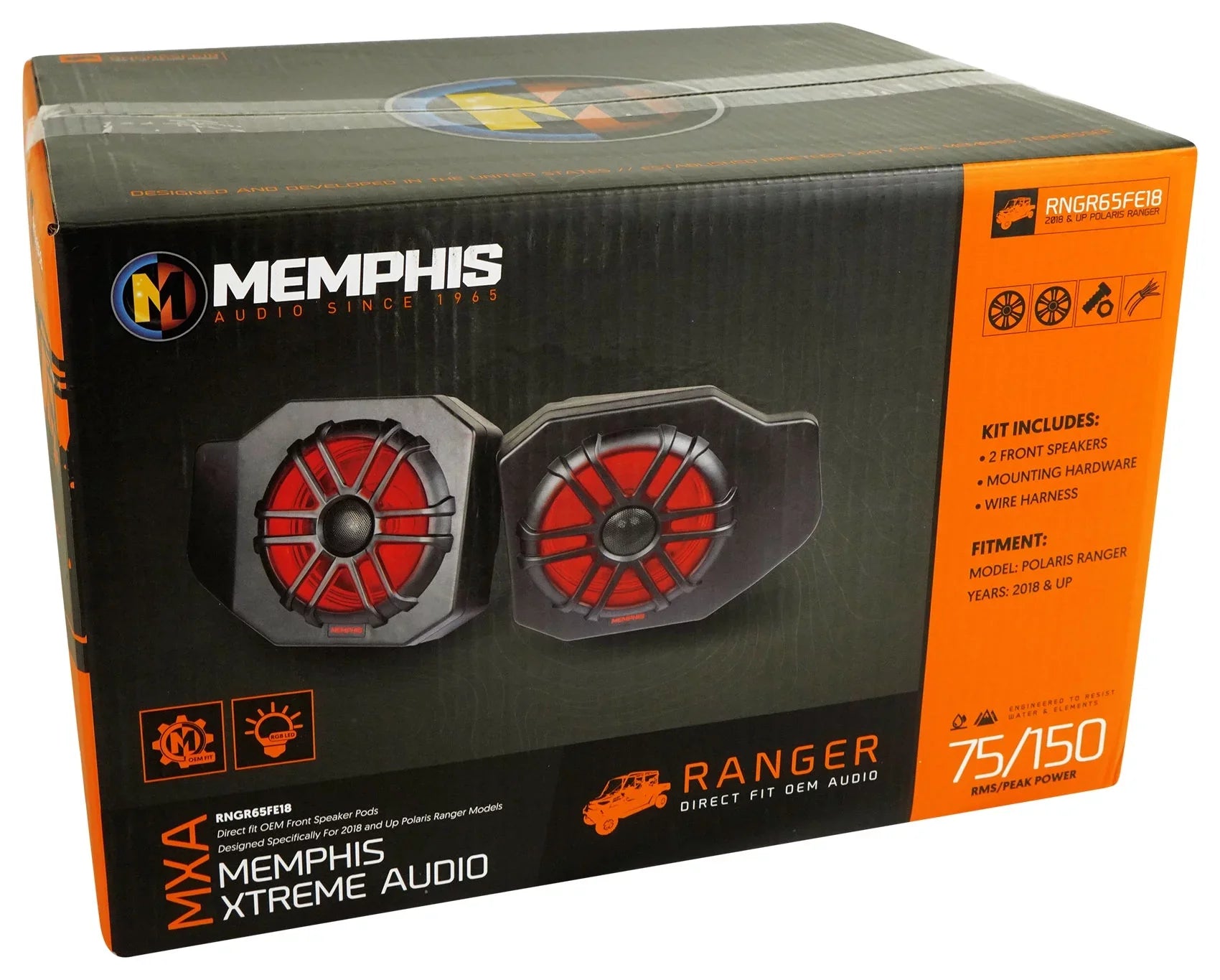 Audio RNGR65FE Pair For Ranger Polaris 2018+ Speakers+Amp Tower Memphis Pods+LED