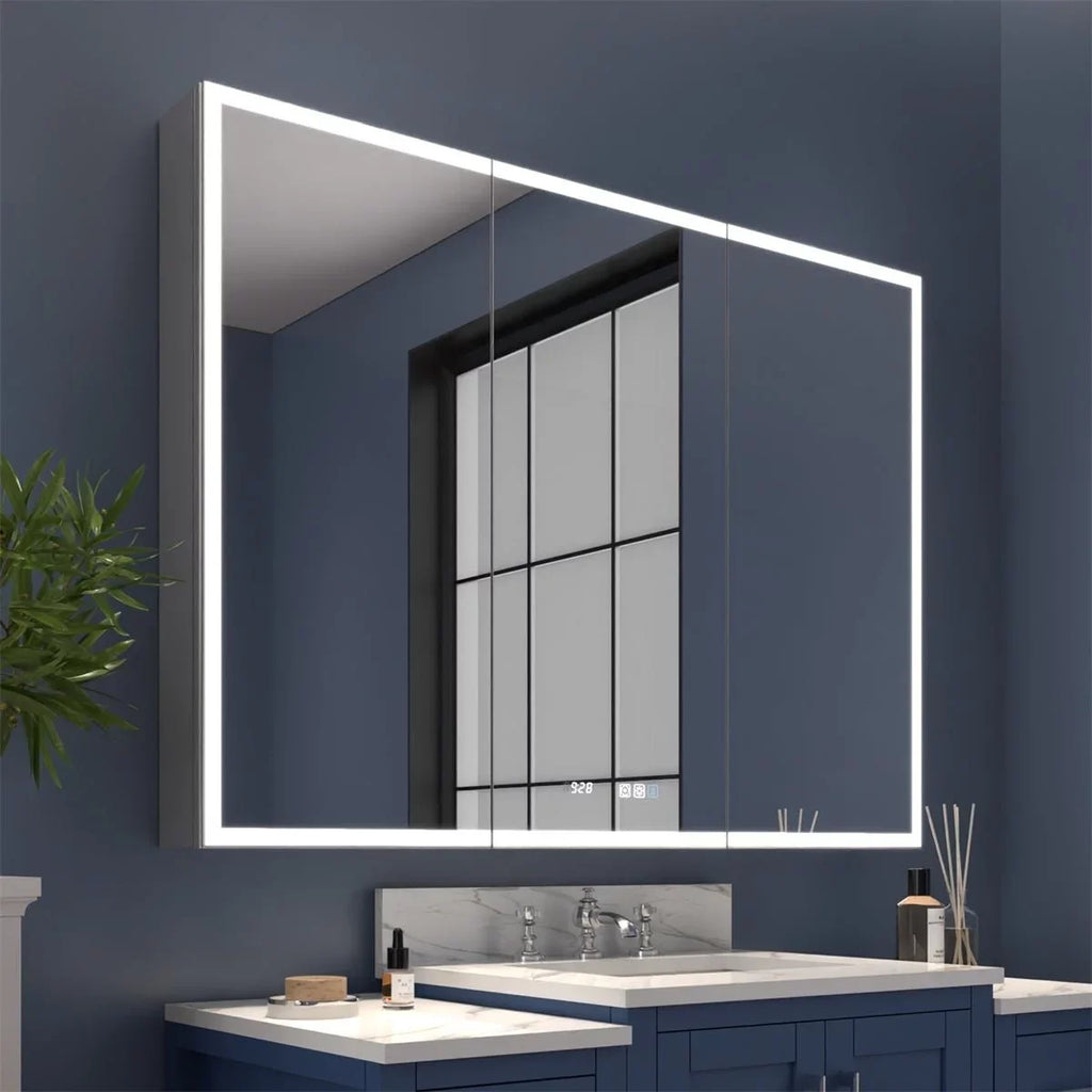 H W 36" mirrors Clock and Recessed Led Lighted Medicine with x or 48" Rim Surface Cabinet