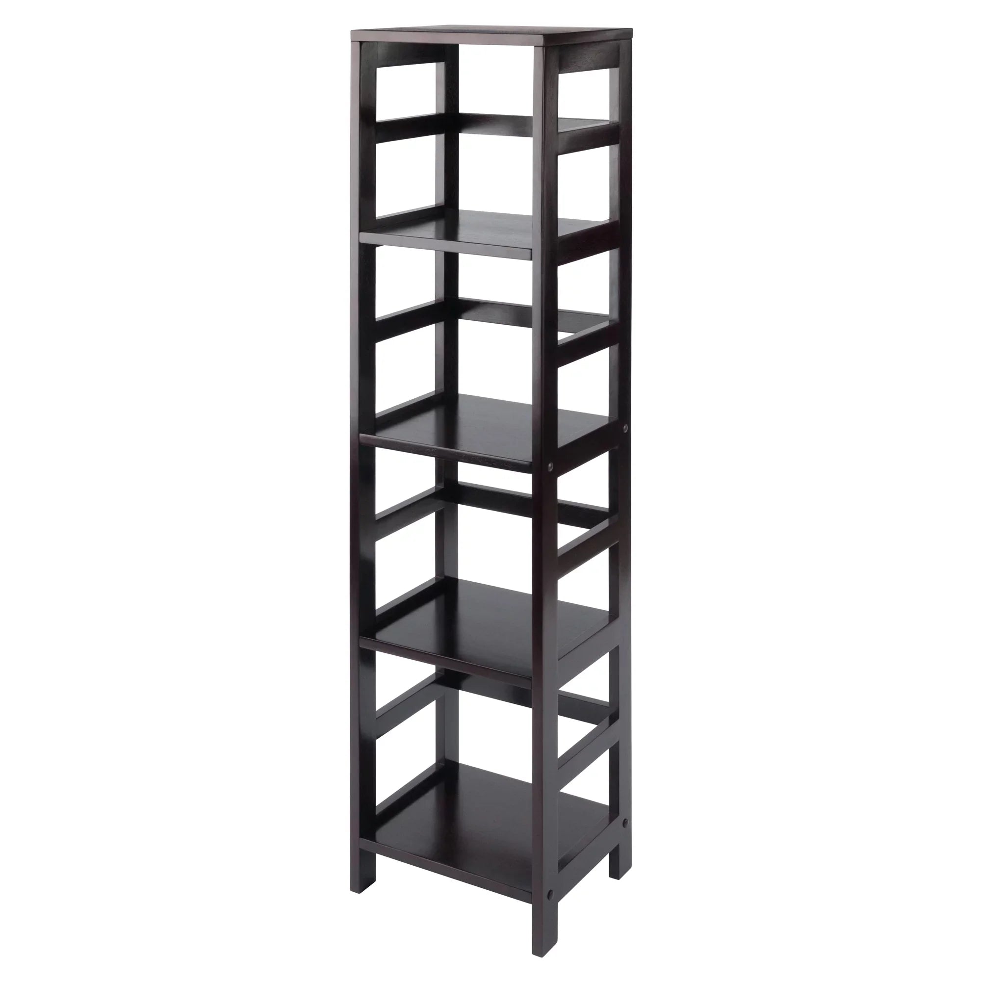 & Espresso Narrow Capri Finish Foldable Set, Wood Black Shelf 5-Pc 4 Fabric Winsome Baskets,