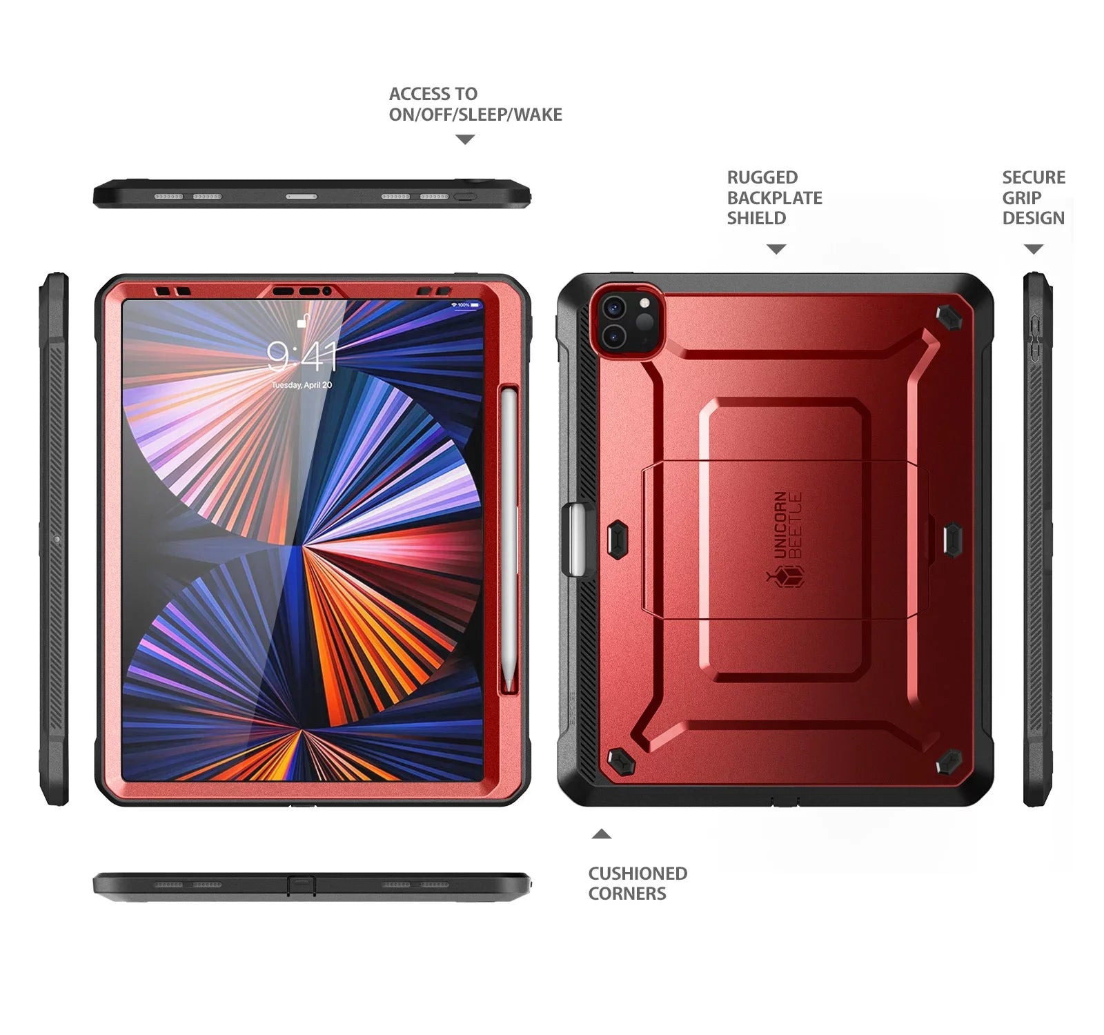 12.9 Built-in (Ruddy) Series for Kickstand 2020), SUPCASE Case Protector Pro Protective with Case Rugged Unicorn Screen Apple Pencil Full-Body / Charging Inch Beetle (2021 Pro Support iPad