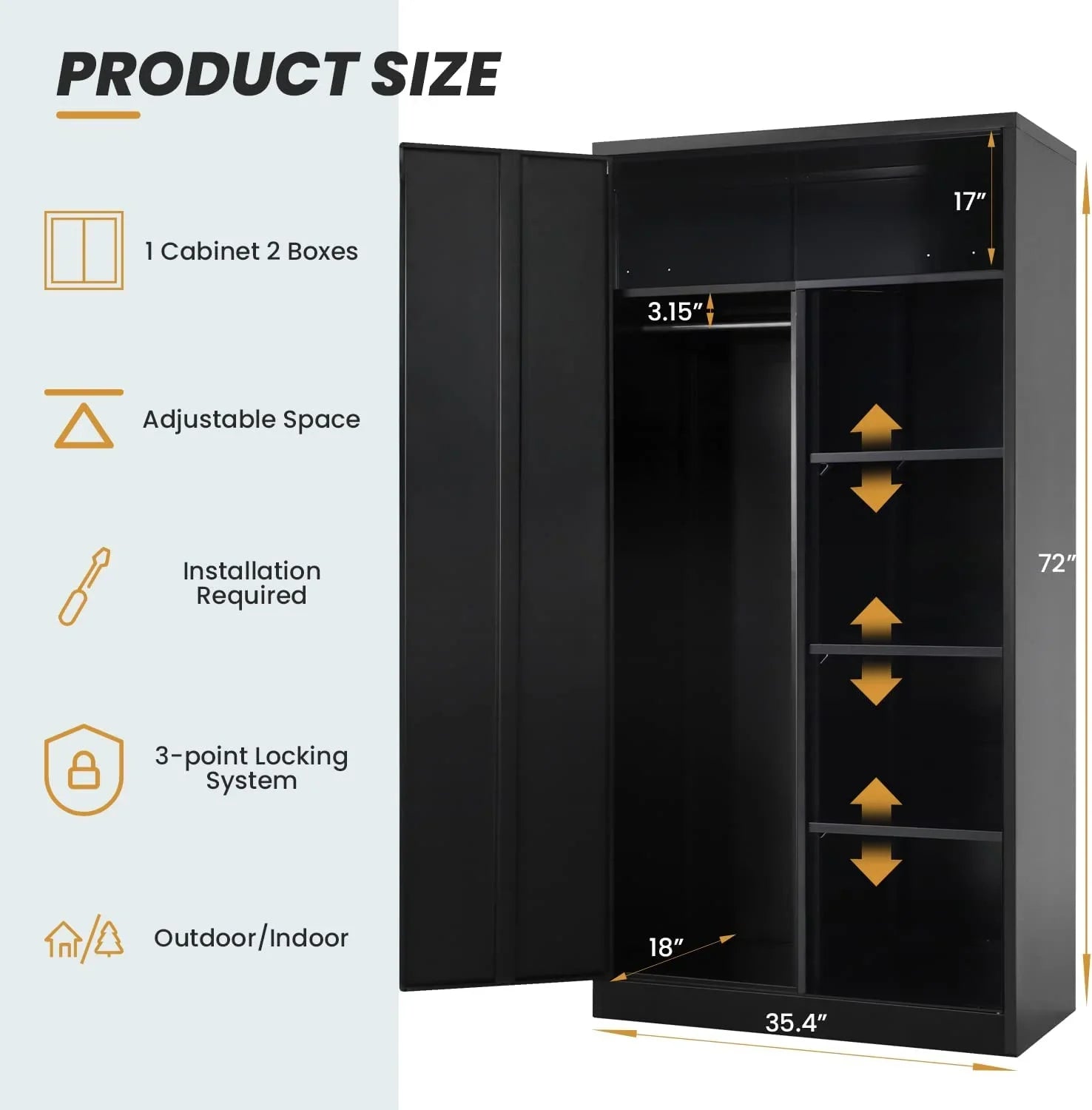 with Locking (Black) Freestanding Garage Lock Wardrobe HOOMHIBIU Coat Door 72'' Office with Shelves Metal Cabinets Employee Clothing and Cabinet for Steel Locker Home