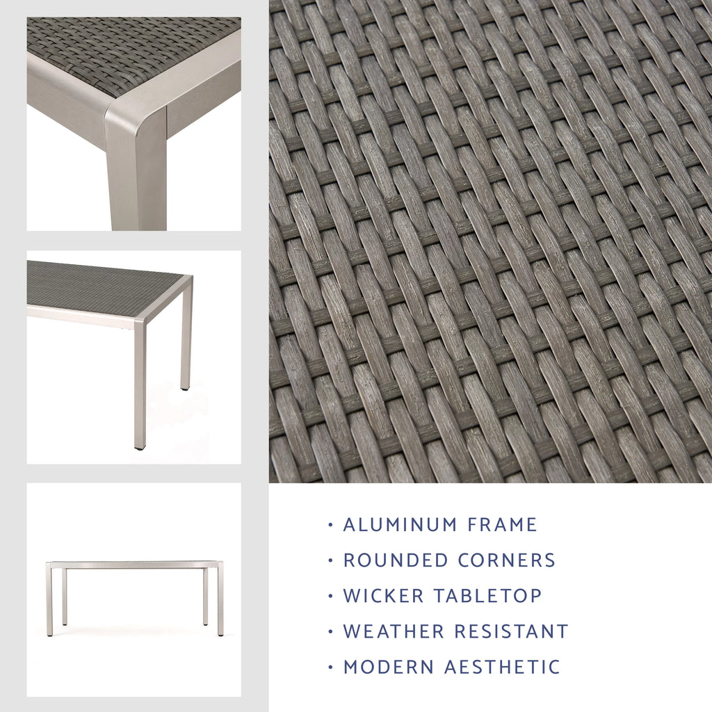 Outdoor Bay Aluminum Coral Wicker Table Dining Top, with Grey