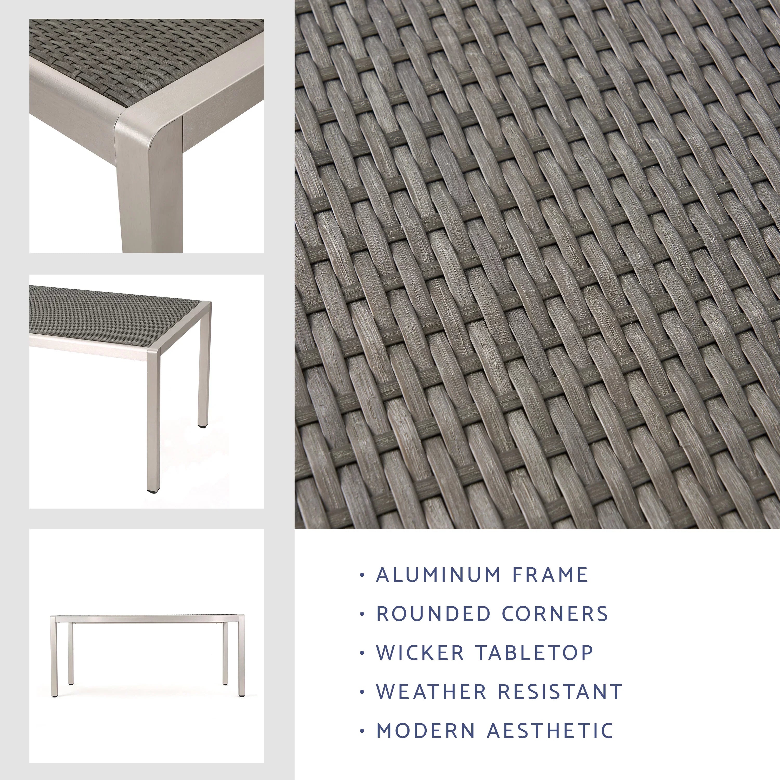Outdoor Bay Aluminum Coral Wicker Table Dining Top, with Grey