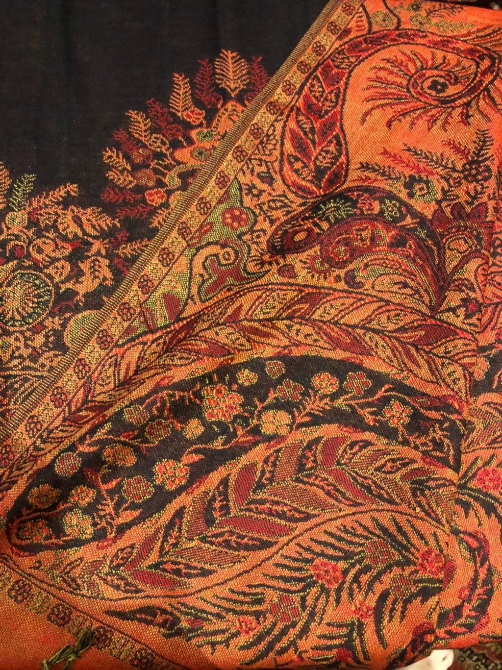Pashmina Brocade Red Vintage Scarf Paisley Black Wrap