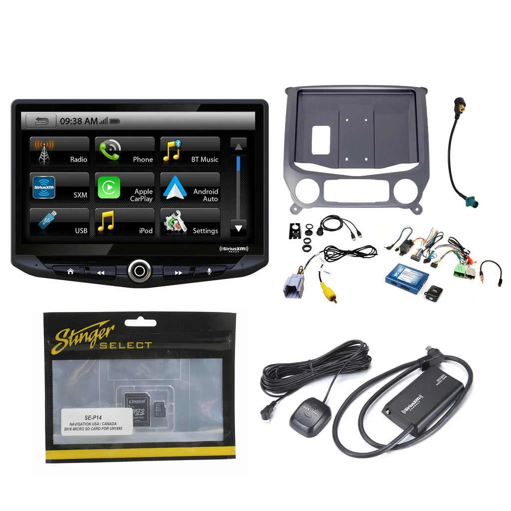 & Includes System Installation Stinger & compatible CarPlay 10" Radio with compatible Tuner 14-18 Trucks Android Infotainment with Heigh10 Auto, Kit Satellite Apple In-dash GM