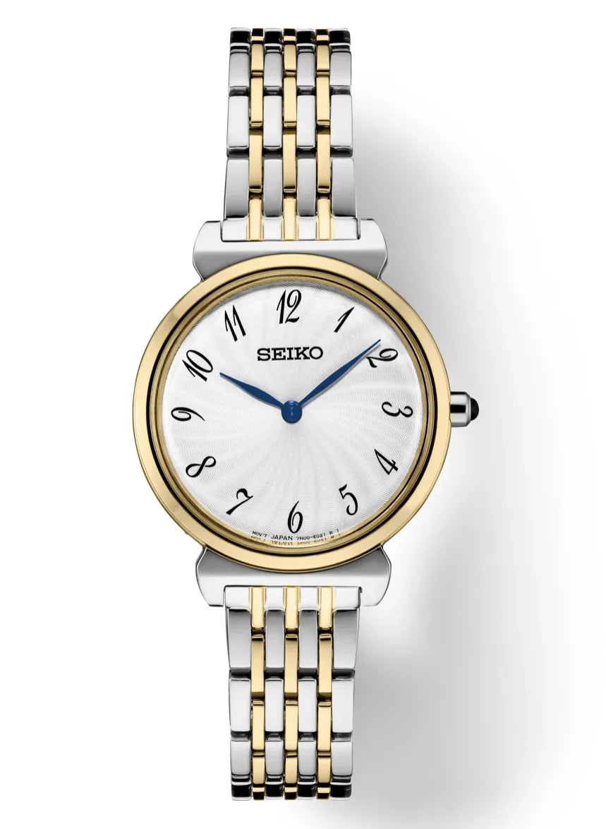 Two Essential Watch Dial Stainless Quartz SFQ800 Seiko Women's Tone Steel Arabic