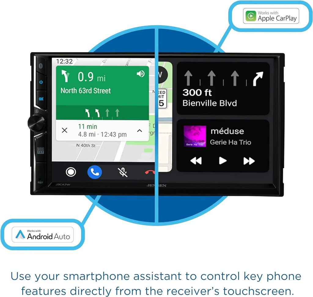Double Certified Wireless, Android New Radio, Apple Stereo 7-inch Auto, CarPlay Car J3CA7W Wired DIN or Jensen
