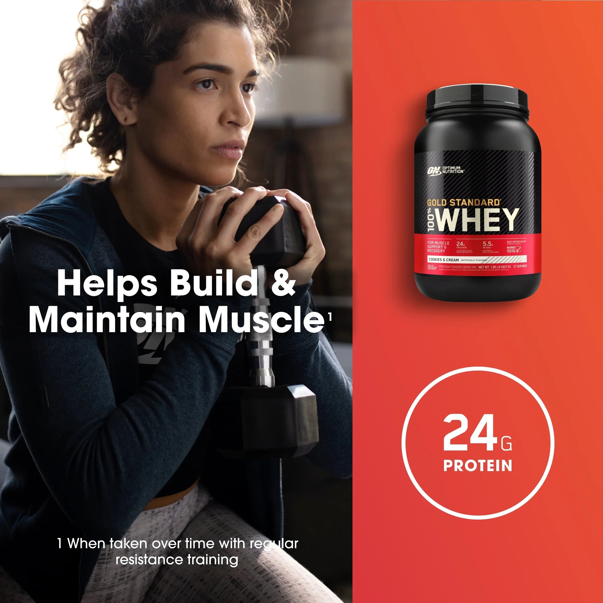 Protein & 27 Protein, g Standard 24 Whey Nutrition, 100% Gold lb, Cookies Powder, Optimum Servings Cream, 1.85