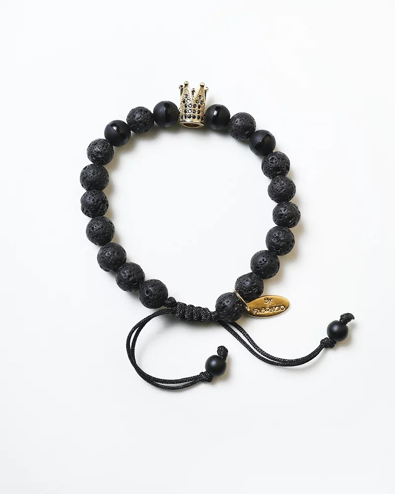 for Crown Fabrizio Rock Matte and Onyx, & Bracelet Volcanic Adjustable Cagliari in Design Men Women Charm, By Silver